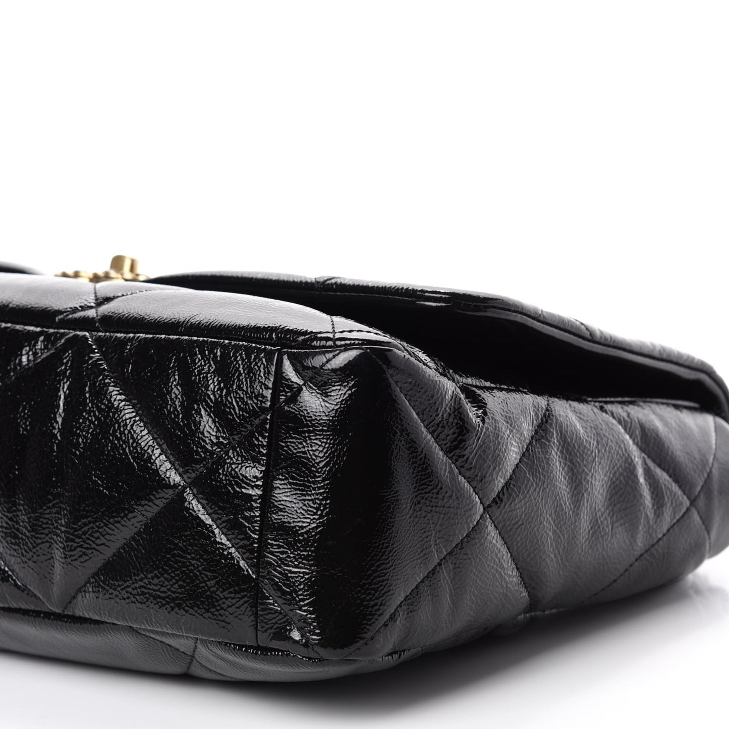 Shiny Crumpled Calfskin Quilted Maxi 19 Flap Black