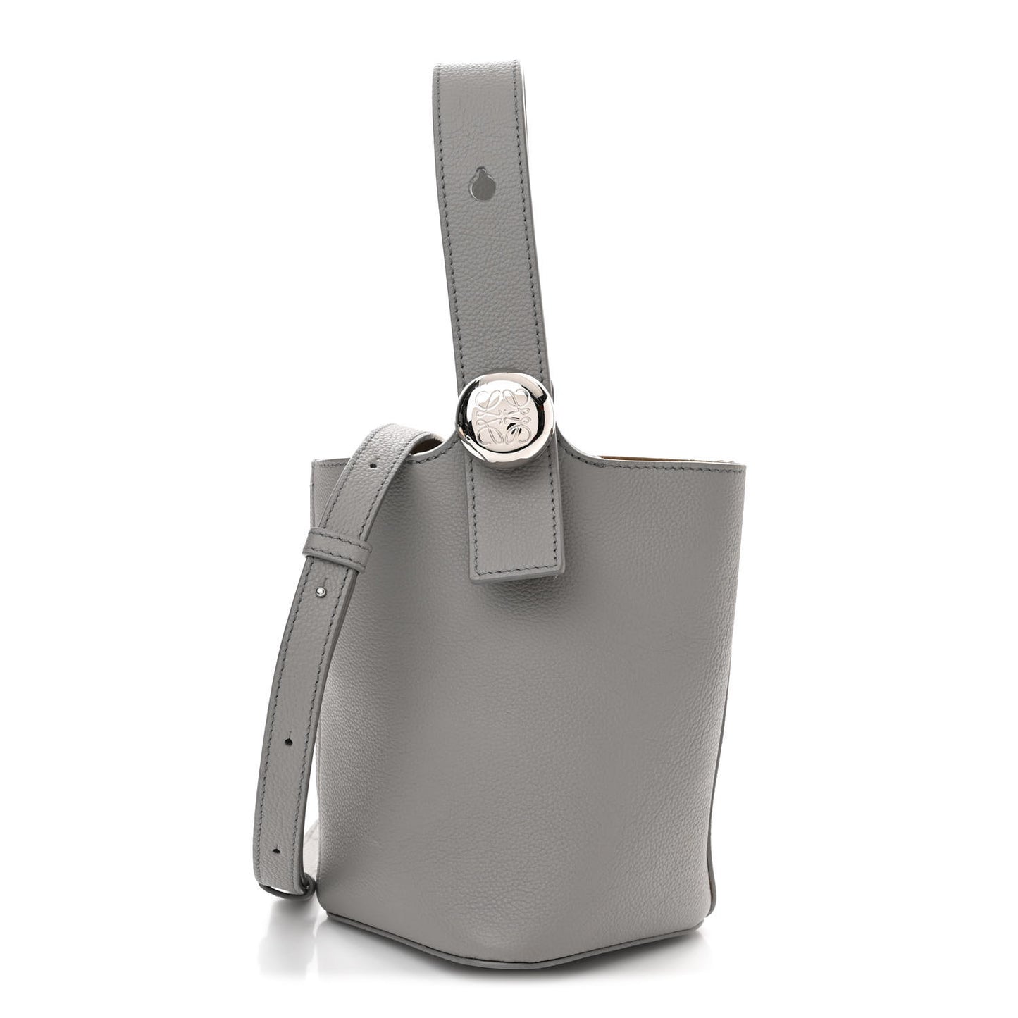 Soft Grained Calfskin Mini Pebble Bucket Bag Pearl Grey