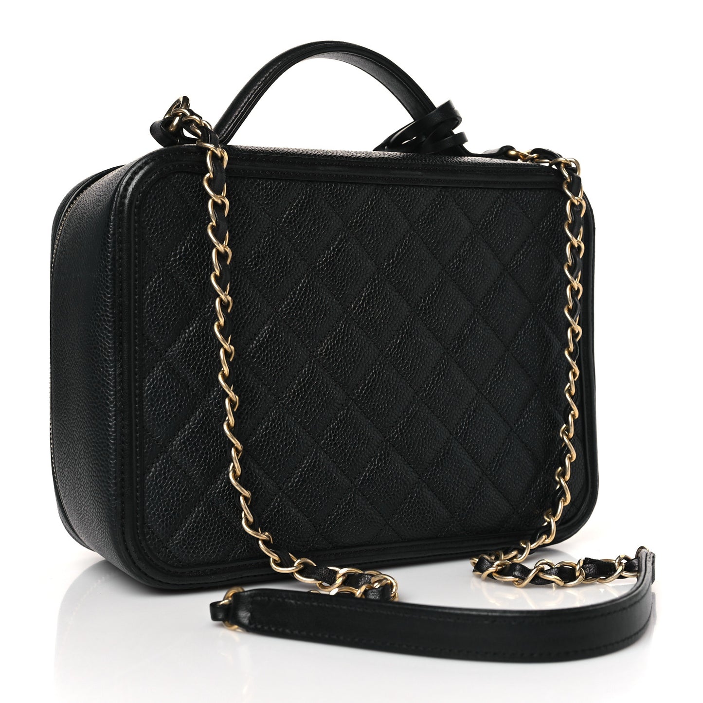 Caviar Quilted Large CC Filigree Vanity Case Black