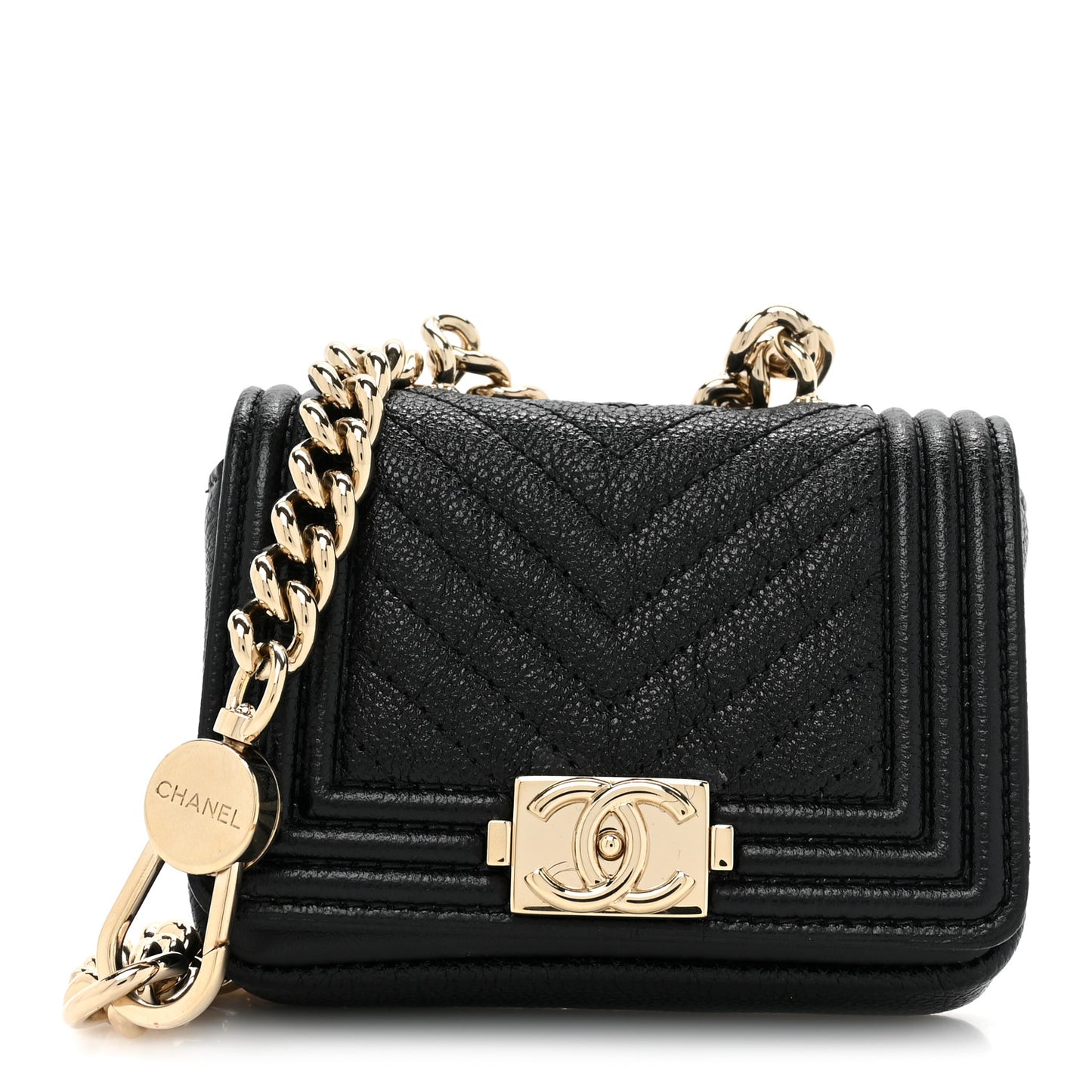 Caviar Chevron Quilted Boy Flap Waist Belt Bag Black