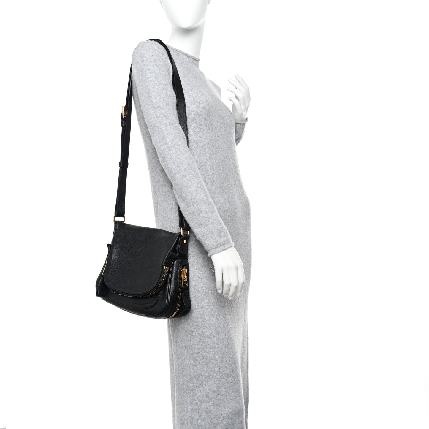 Grained Calfskin Medium Jennifer Crossbody Bag Black