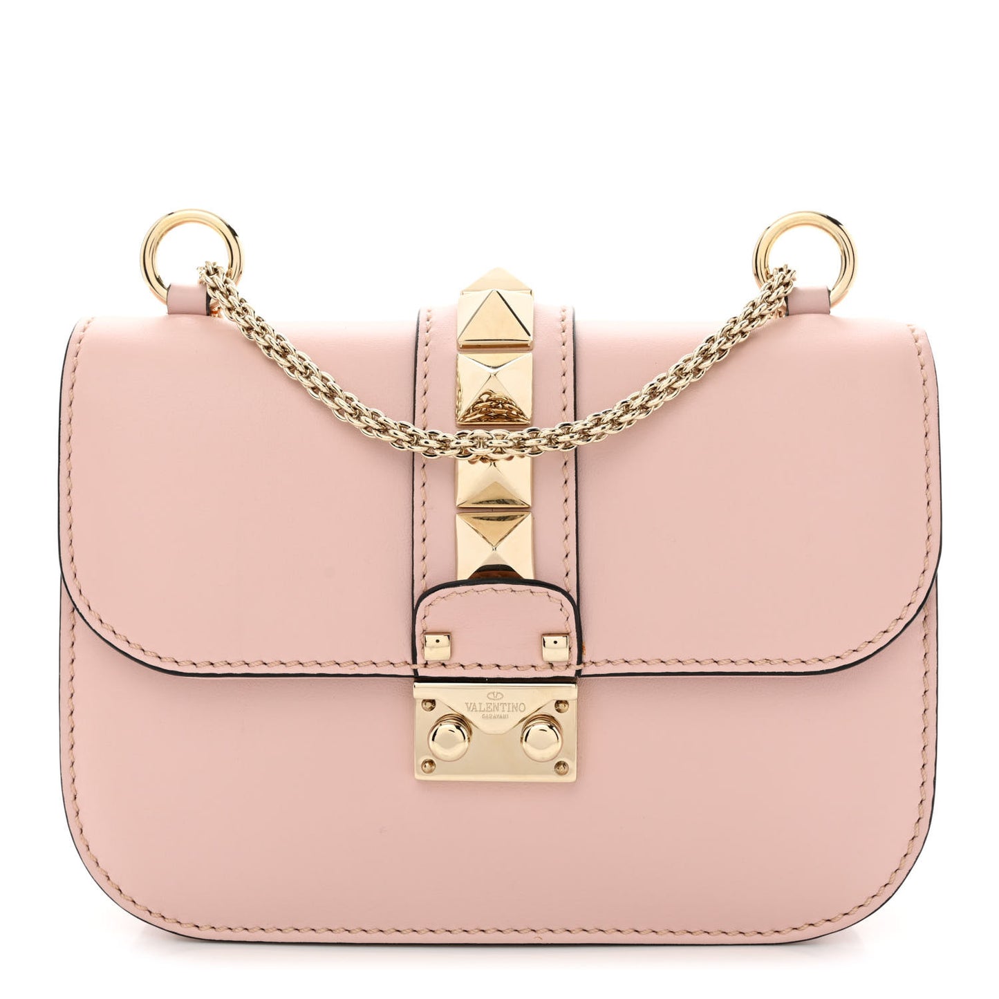 Vitello Small Glam Lock Rockstud Flap Poudre