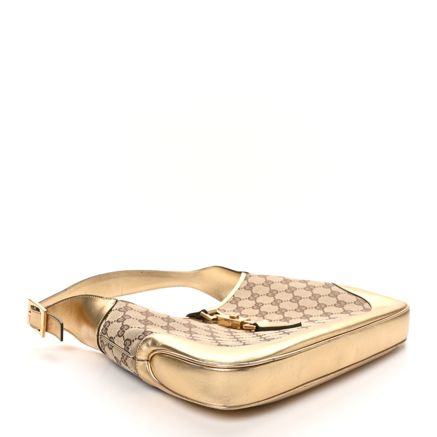 Gucci Monogram Jackie O Hobo Beige Gold 4 of 12