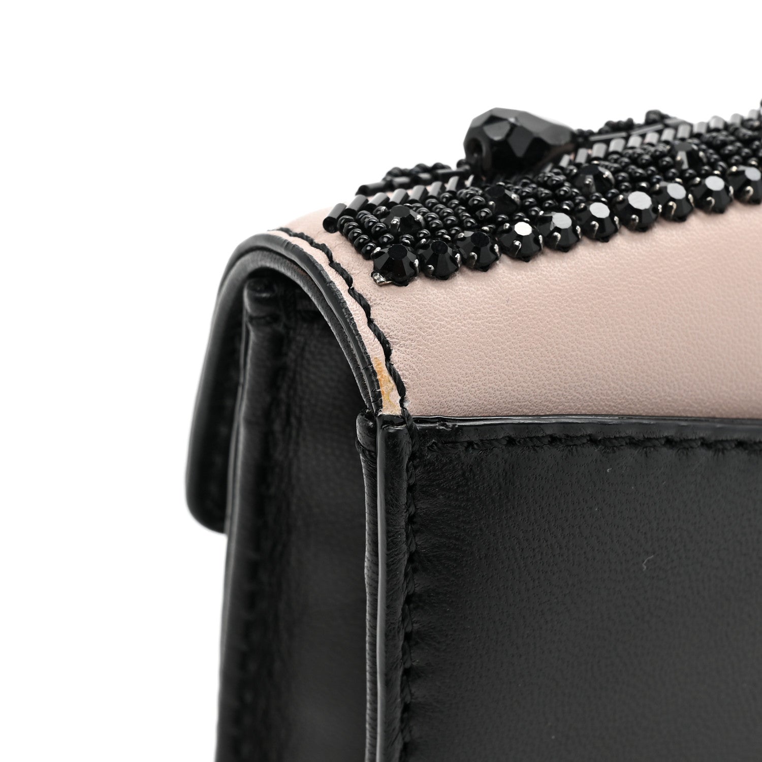 Valentino Garavani Calfskin Beaded Crystal Rockstud Bow Wristlet Clutch Black Poudre 14 of 14
