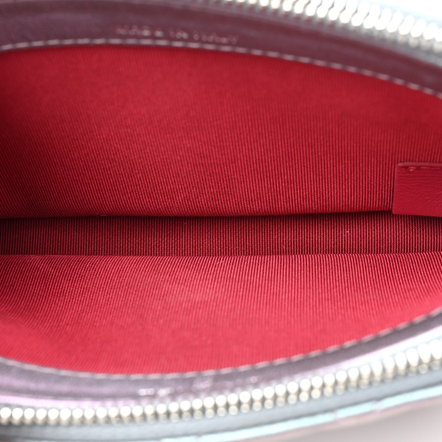 Iridescent Lambskin Calfskin Quilted Small Gabrielle Clutch With Chain Light Purple