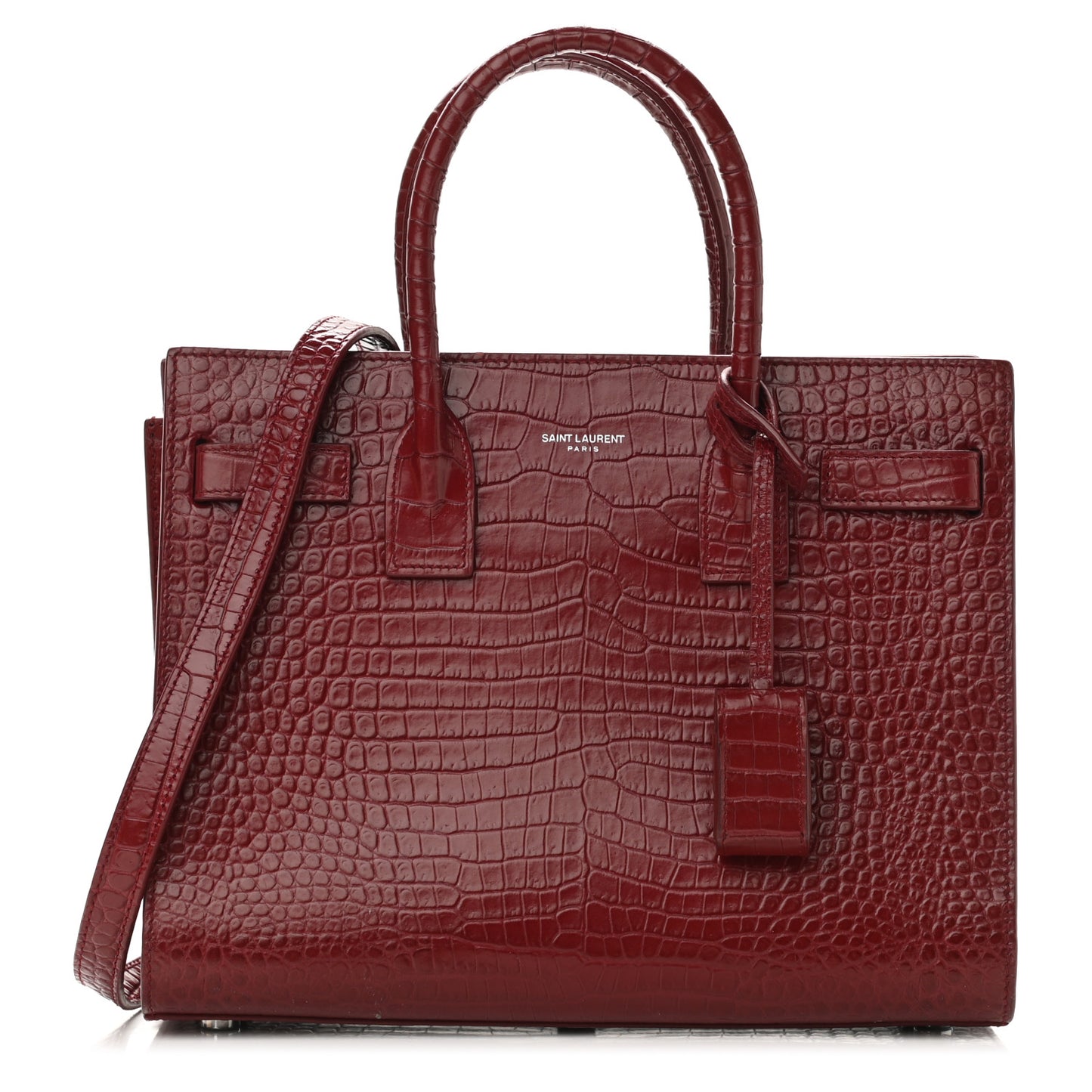 Calfskin Crocodile Embossed Small Sac de Jour Red Lacquer