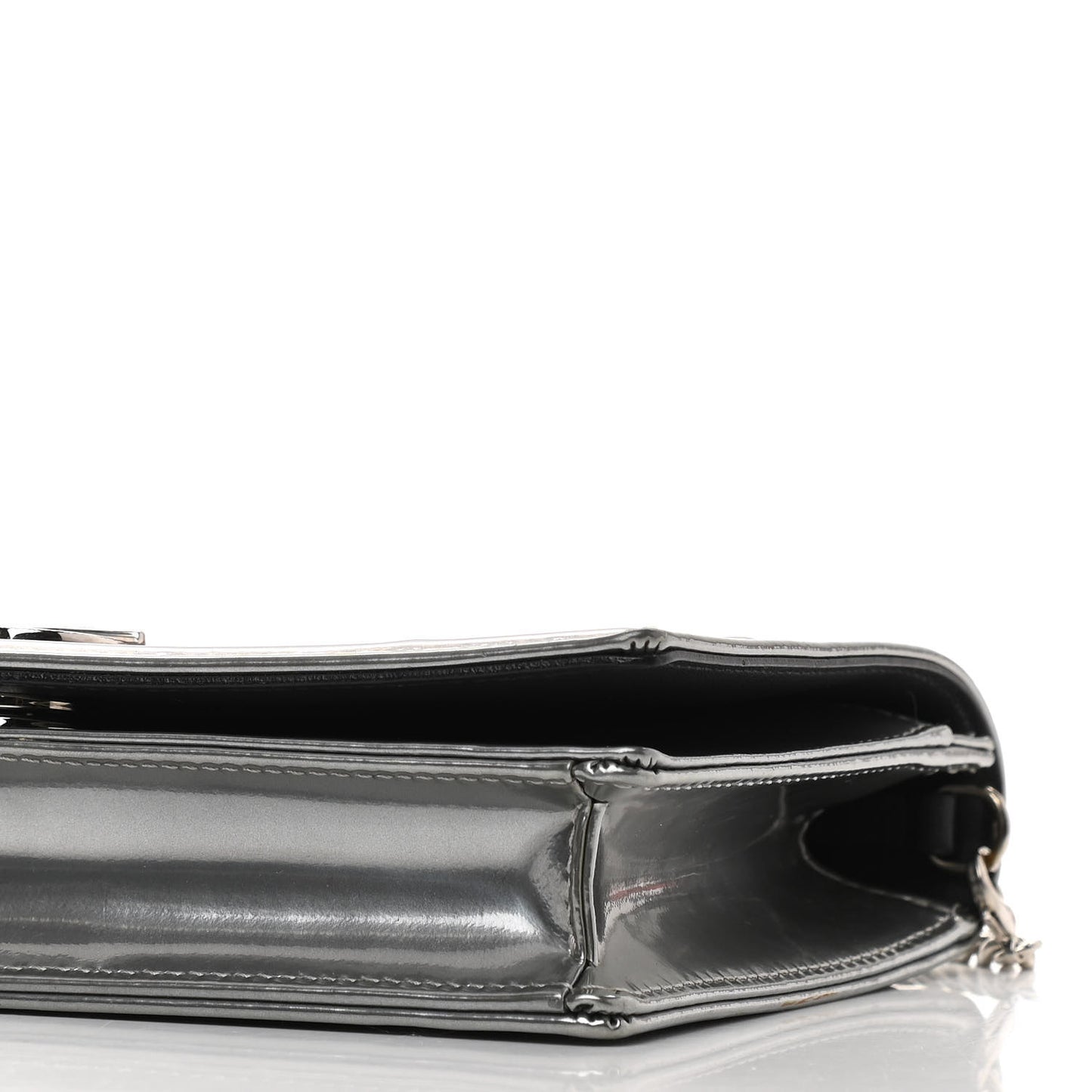 Metallic Patent Micro-Cannage Diorama Wallet on Chain Pouch Silver