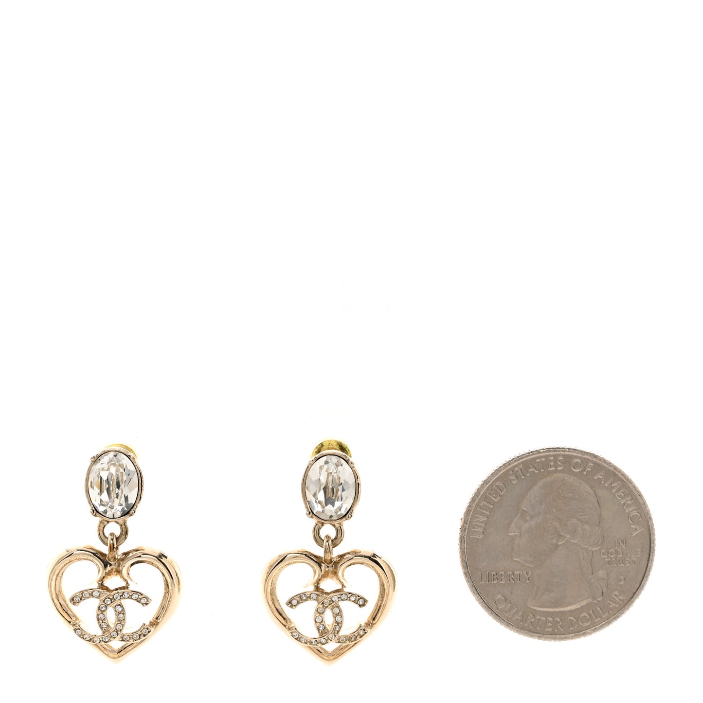 Metal Crystal CC Heart Drop Earrings Gold