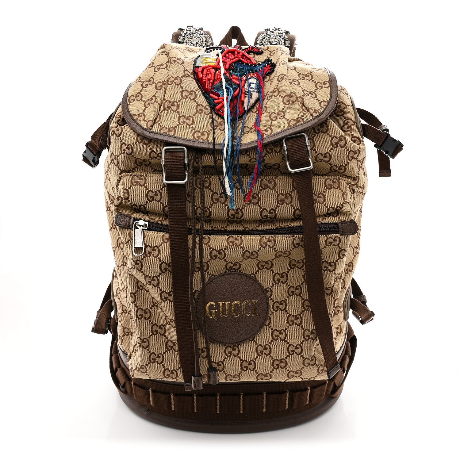 Gucci Monogram Script Logo Large Double Pocket Backpack Beige