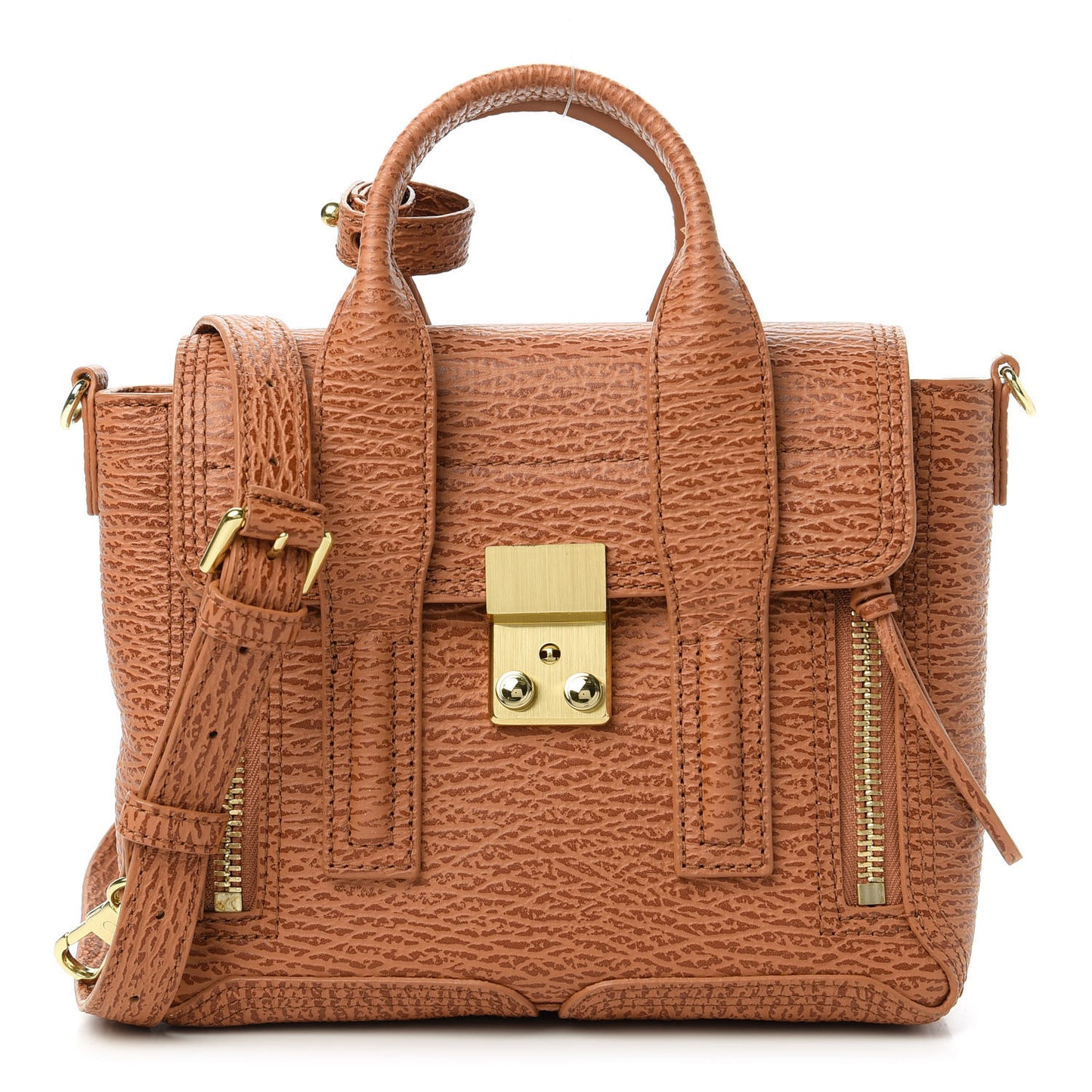 Shark Embossed Textured Calfskin Mini Pashli Satchel Caramel Cognac