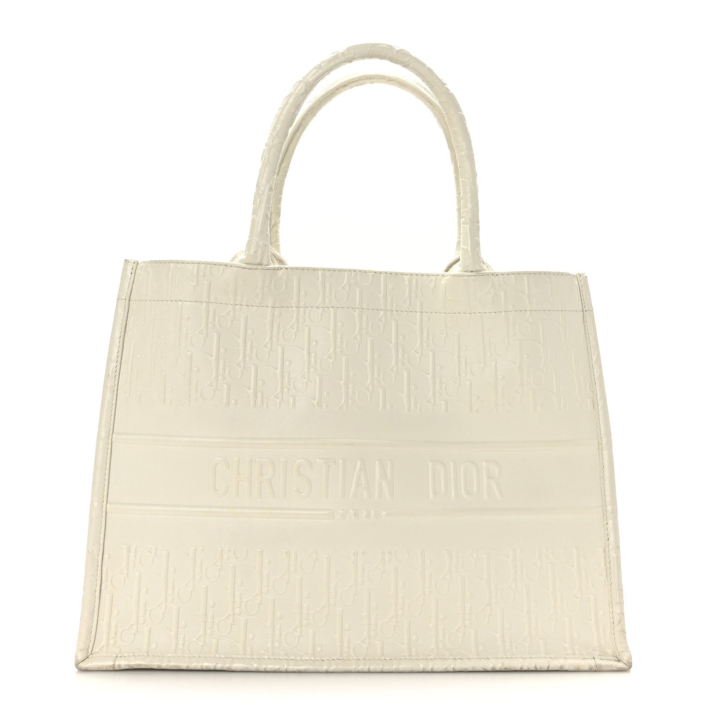Oblique Calfskin Embossed Medium Book Tote Ivory