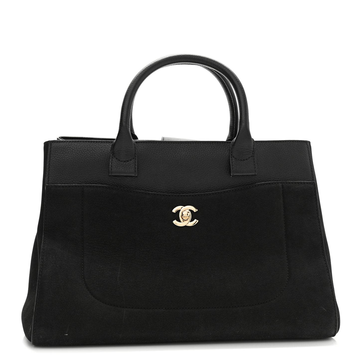 Grained Calfskin Suede Small Neo Executive Shopper Tote Black