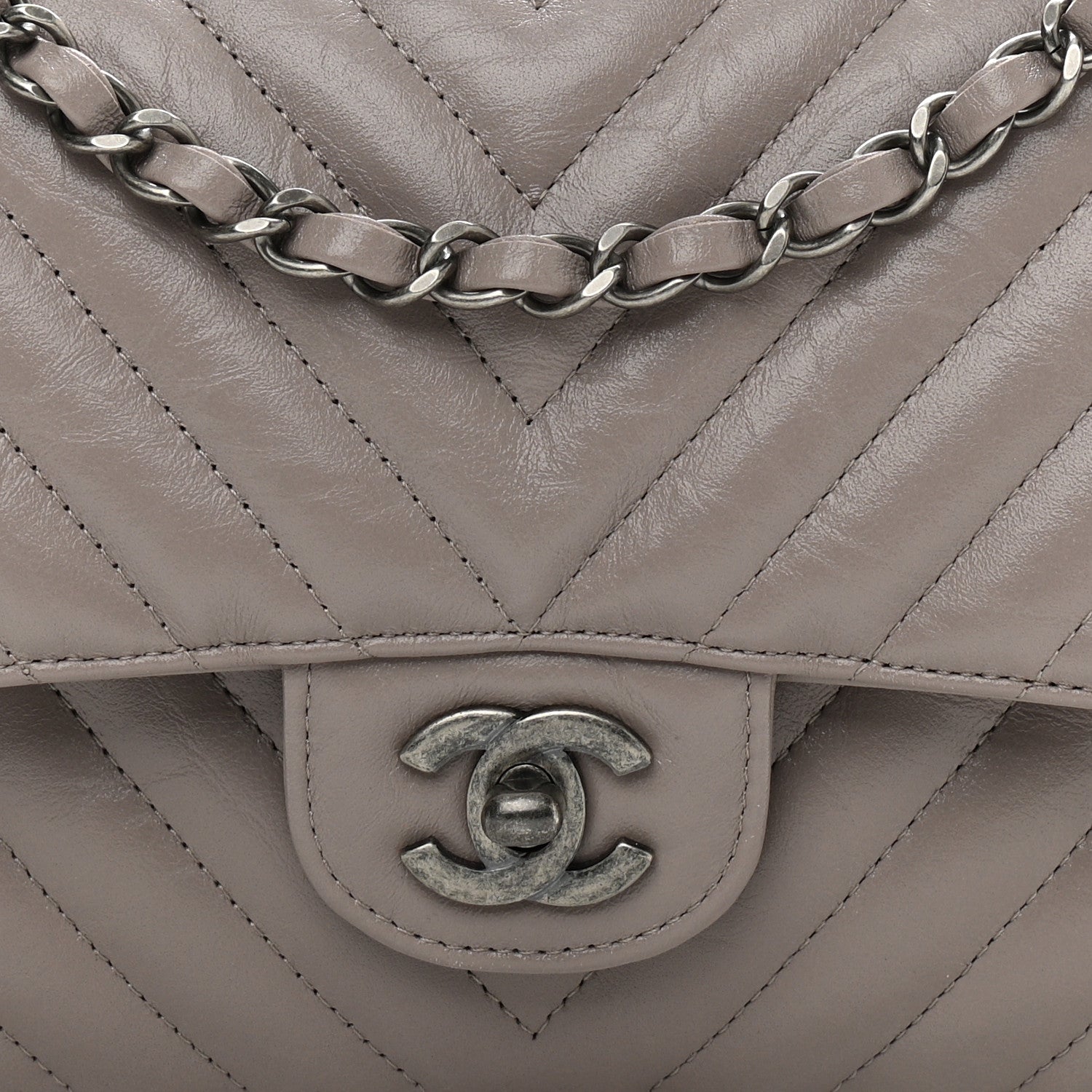 Chanel Iridescent Calfskin Chevron Quilted Medium Double Flap Grey 8 of 10