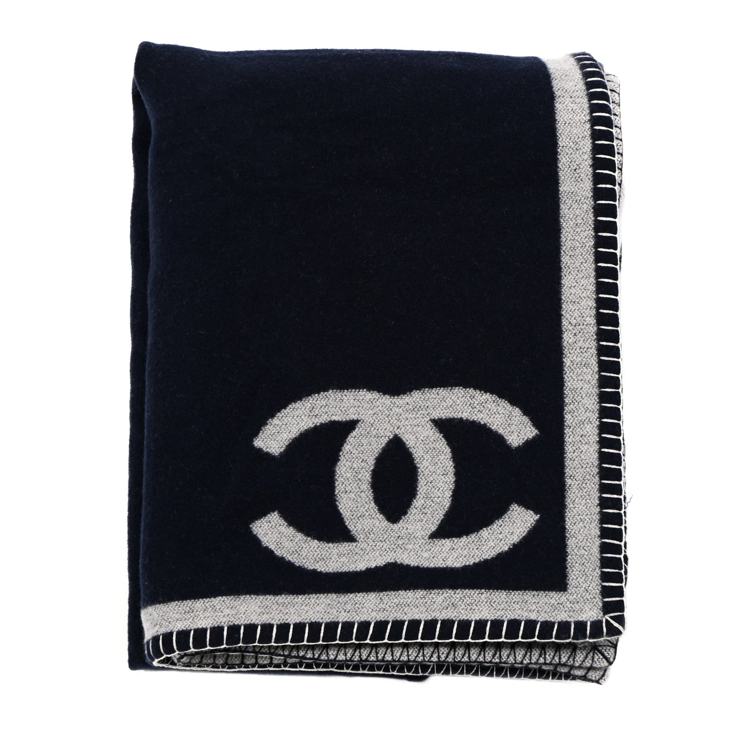 Chanel Wool CC Throw Blanket Navy Grey 1 of 3