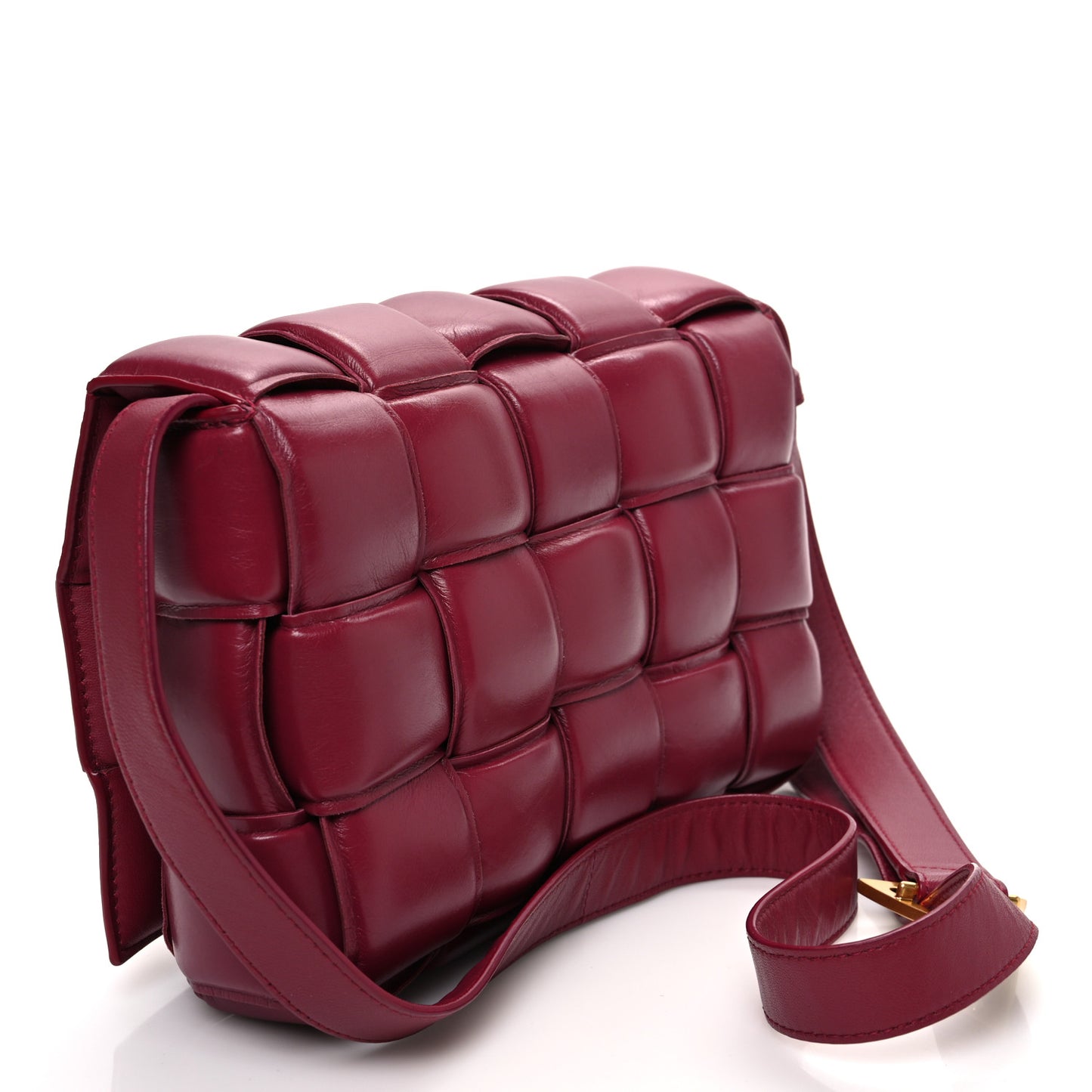 Nappa Maxi Intreccio Padded Cassette Crossbody Bag Dark Red