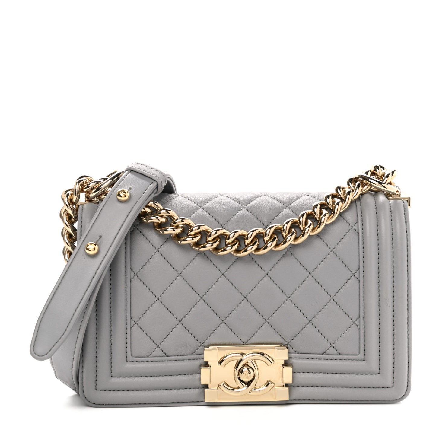 Calfskin Quilted Small Boy Flap Grey