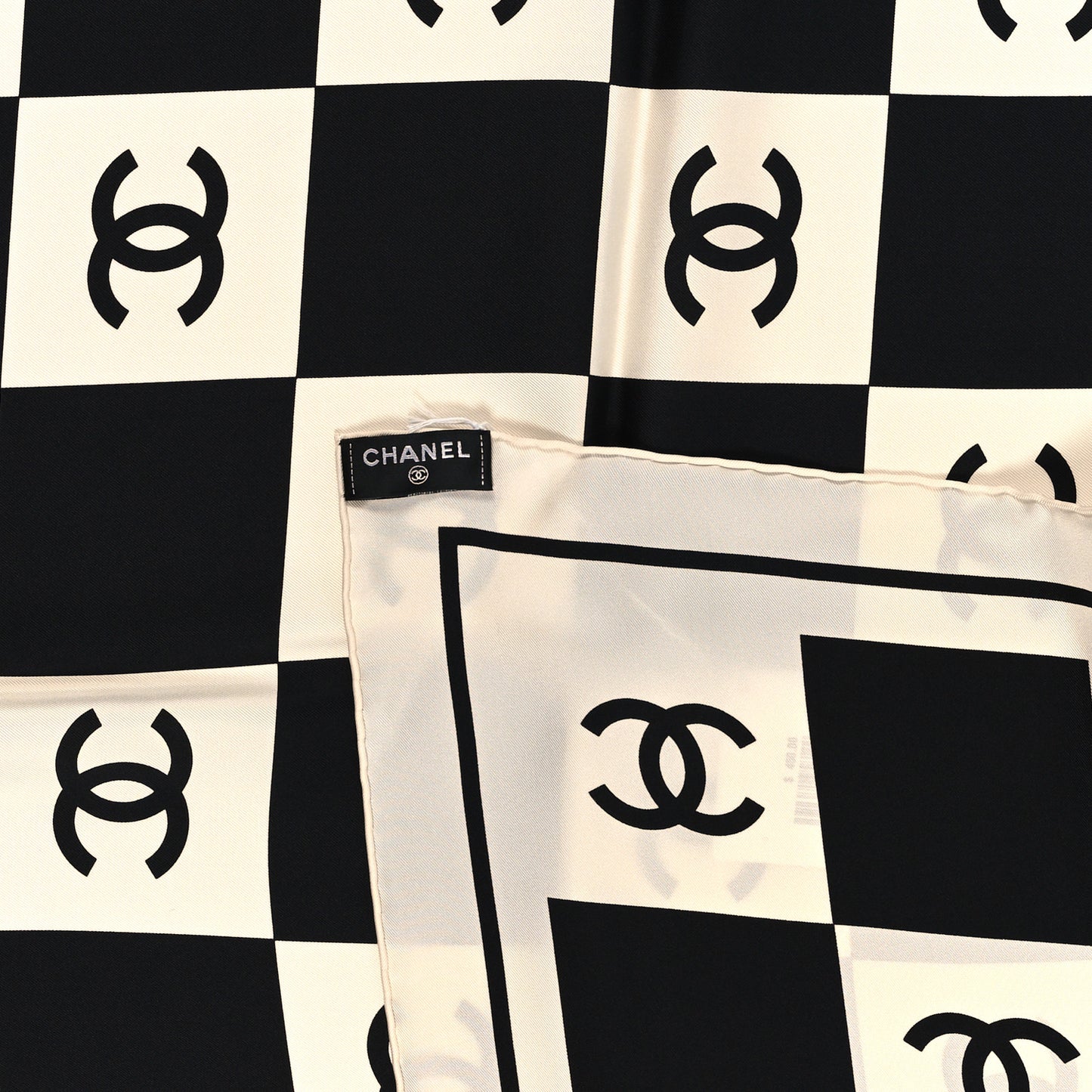 Silk CC Checkered Square Scarf Black Ecru