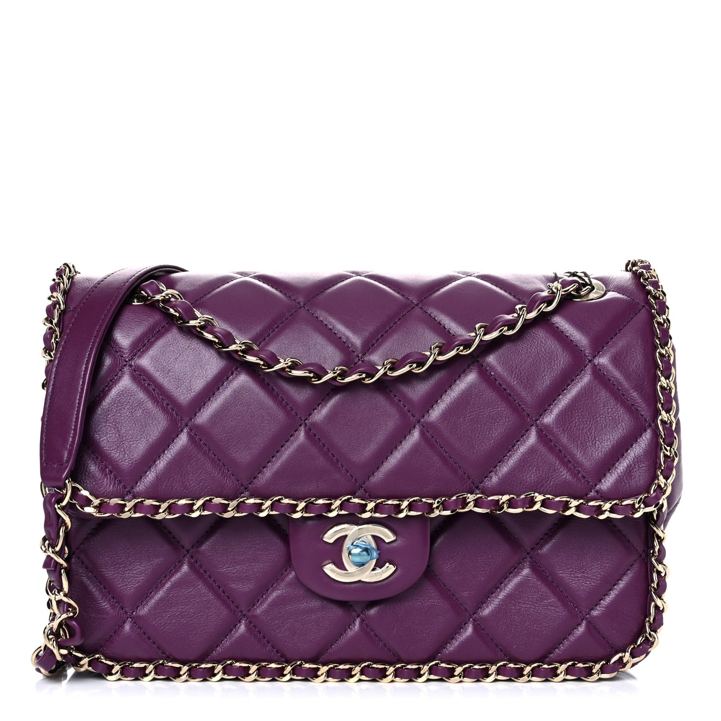 Crumpled Calfskin Medium Chain All Over Flap Purple