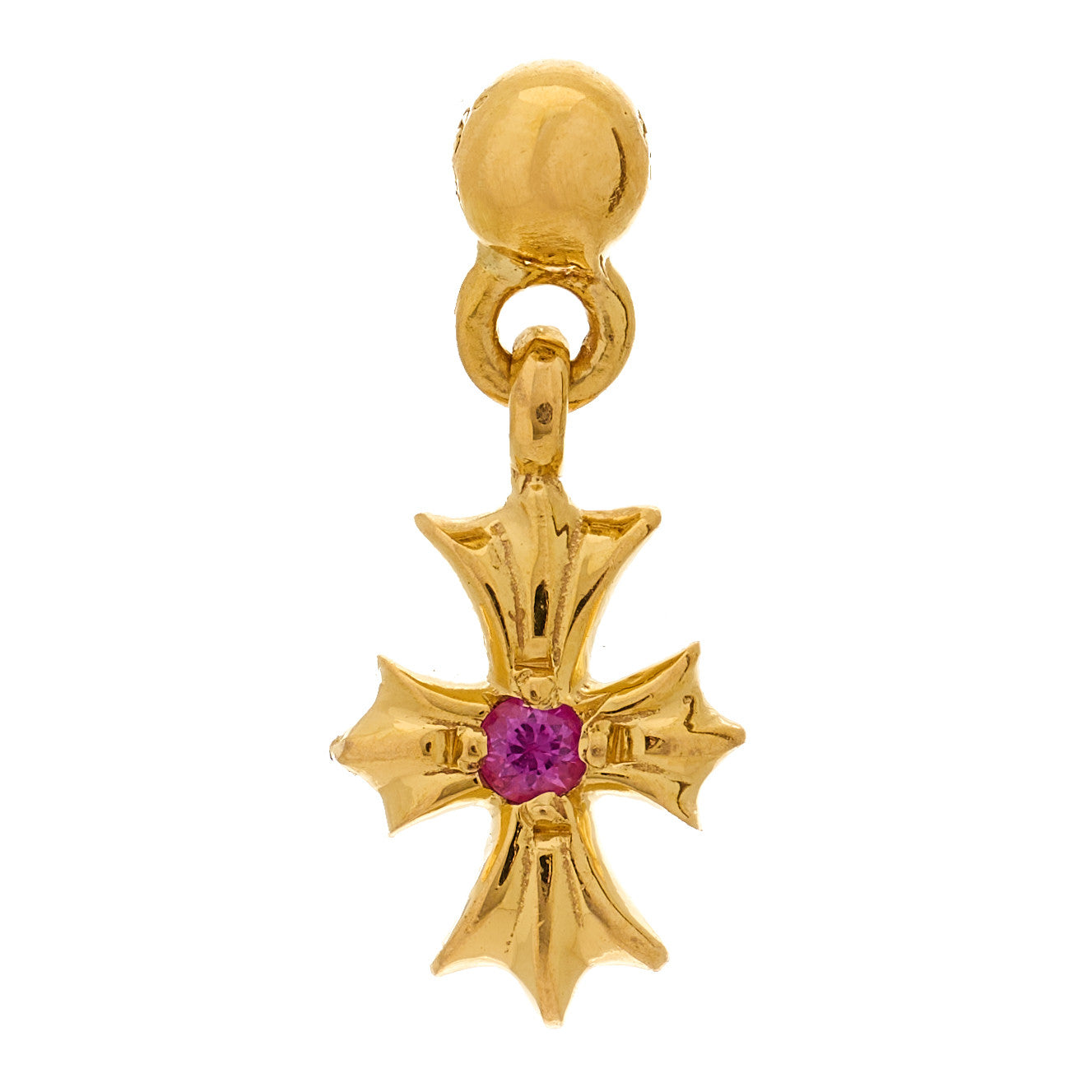 Chrome Hearts 22K Yellow Gold Pink Sapphire Tiny E CH Plus Single