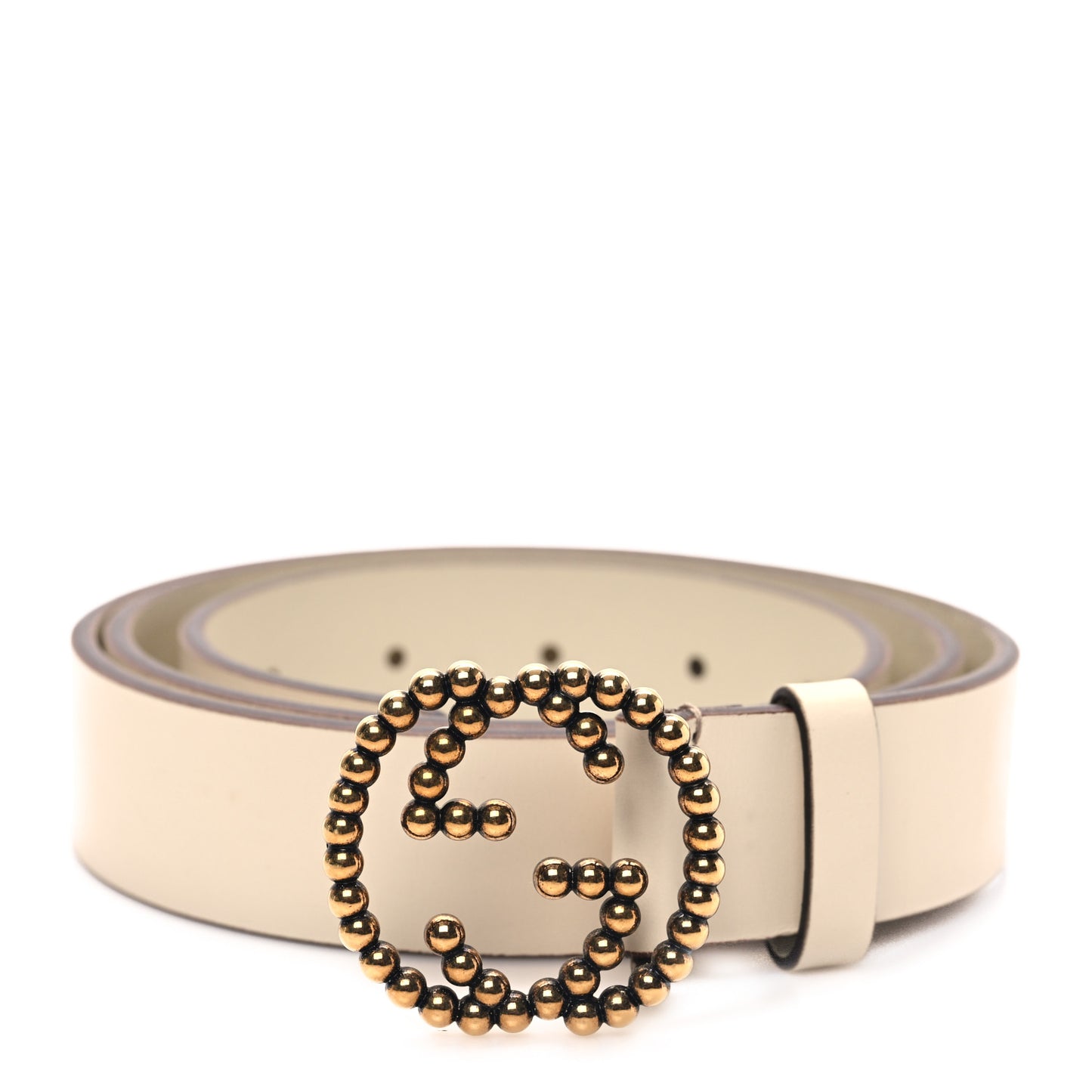 Margaux Calfskin Studded Interlocking G 30mm Belt 95 38 Mystic White