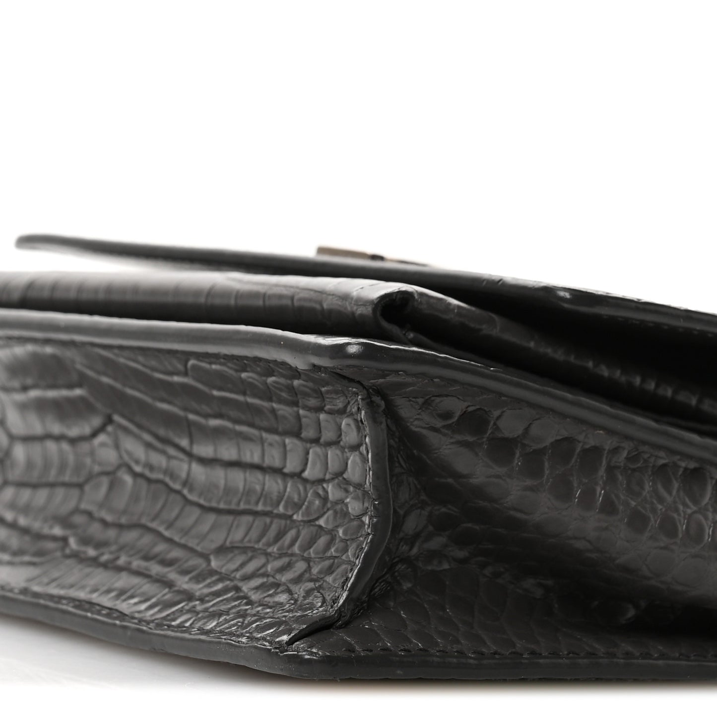 Calfskin Crocodile Embossed Monogram Sunset Chain Wallet Asphalt