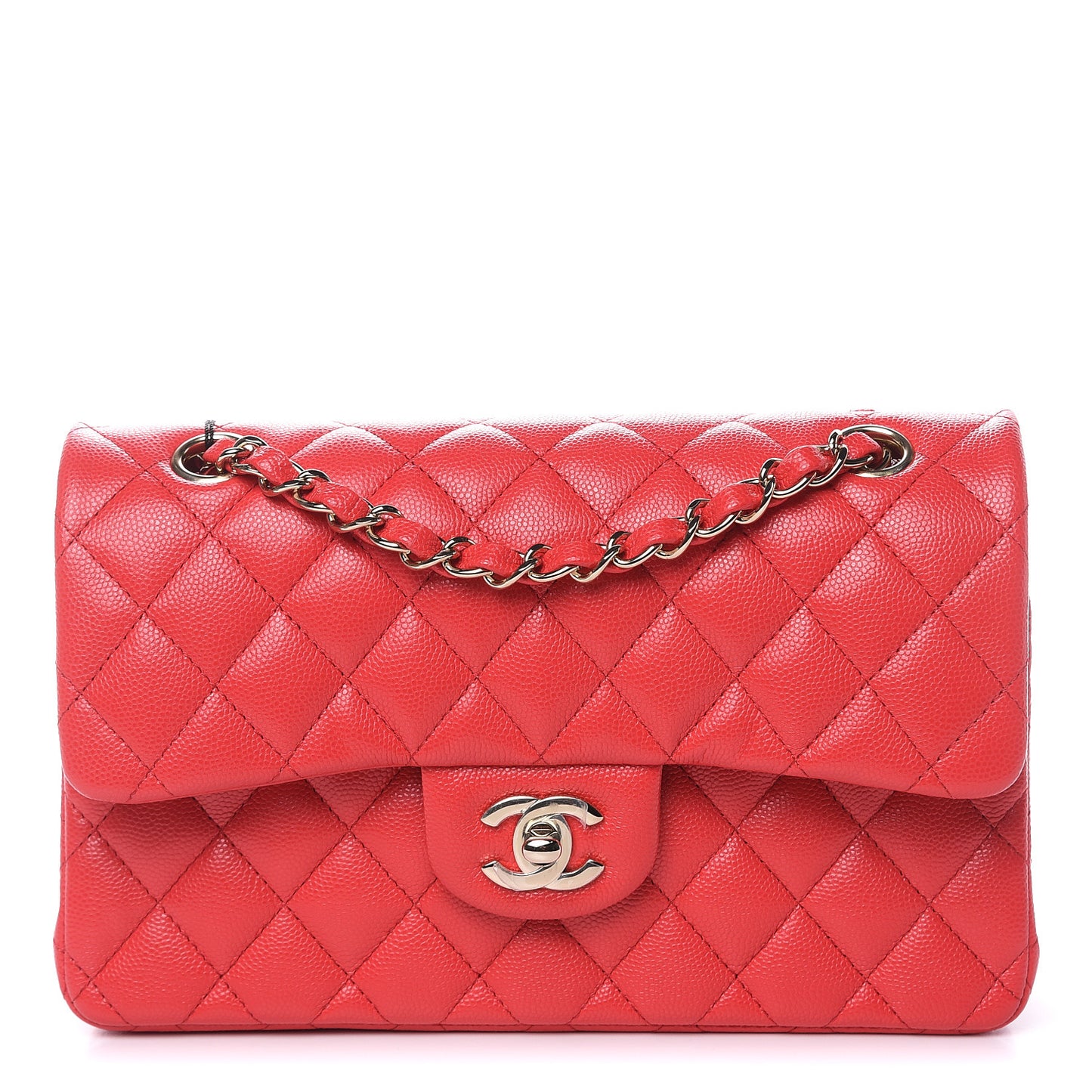 Caviar Quilted Small Double Flap Red