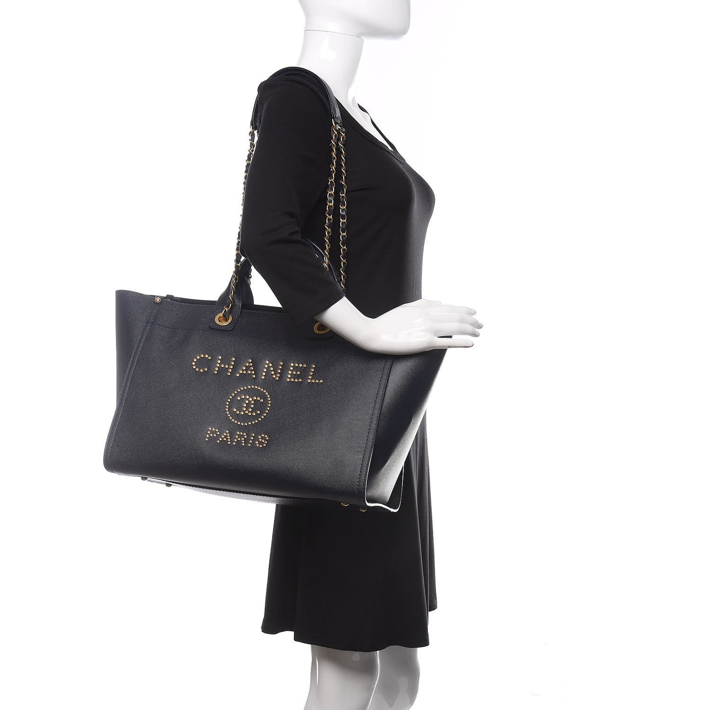 Caviar Medium Studded Deauville Tote Navy