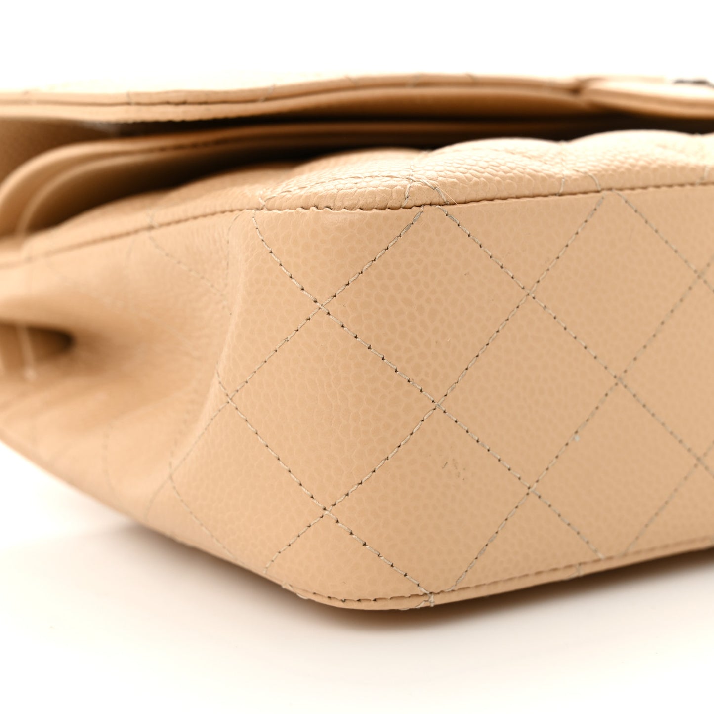 Caviar Quilted Medium Double Flap Beige