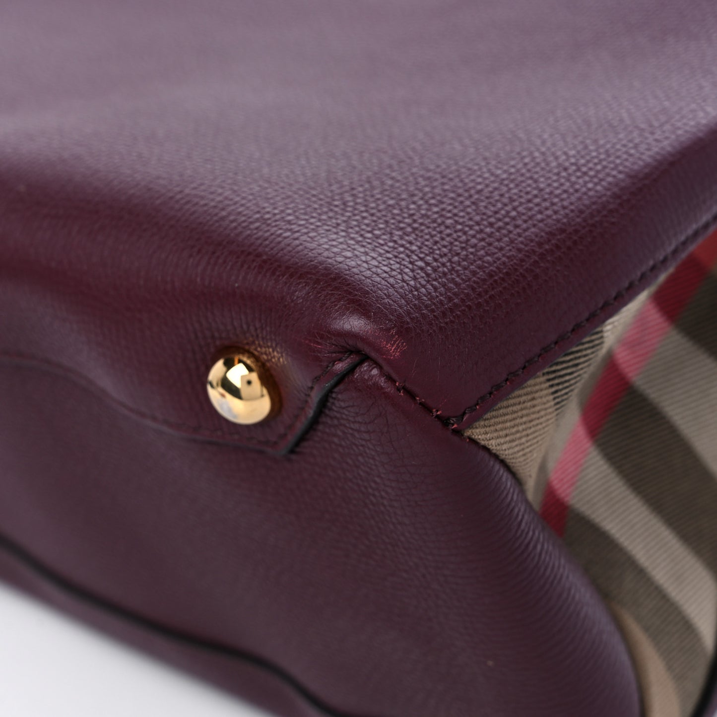 Grainy Calfskin House Check Medium Banner Tote Mahogany Red