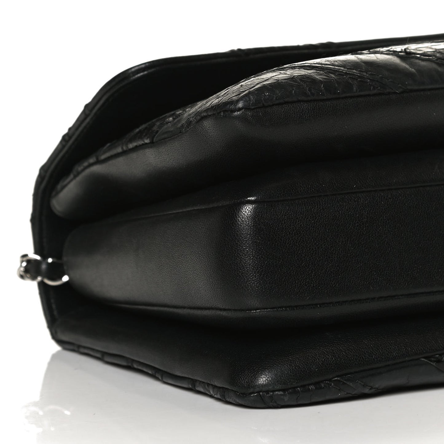 Calfskin Sheepskin Watersnake Chevron Quilted CC Small Trendy CC Dual Handle Flap Bag Black