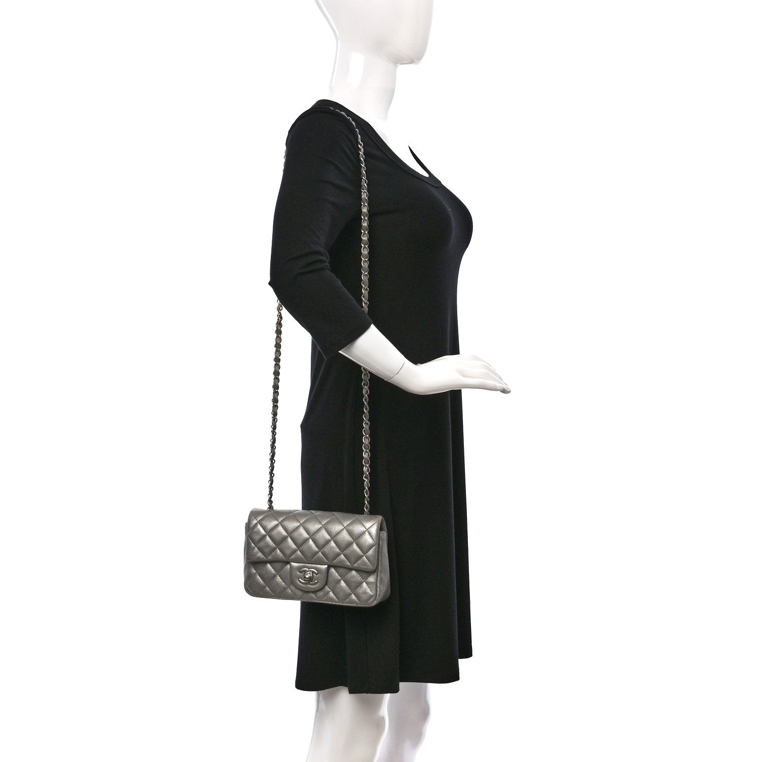 Chanel Metallic Calfskin Quilted Mini Rectangular Flap Ruthenium 2 of 15