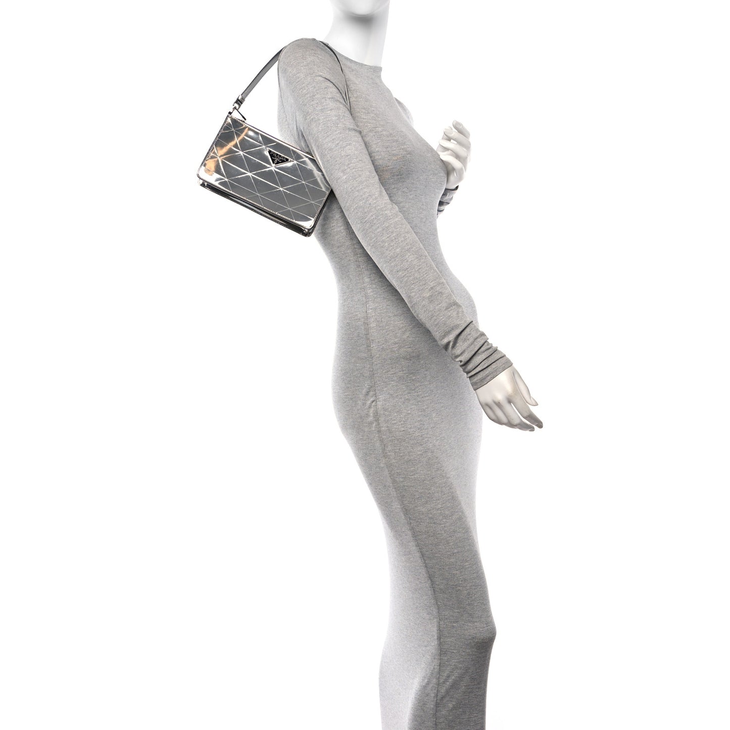 Spazzolato Metal Triangle Logo Triangle Patterned Mini Shoulder Bag Argento