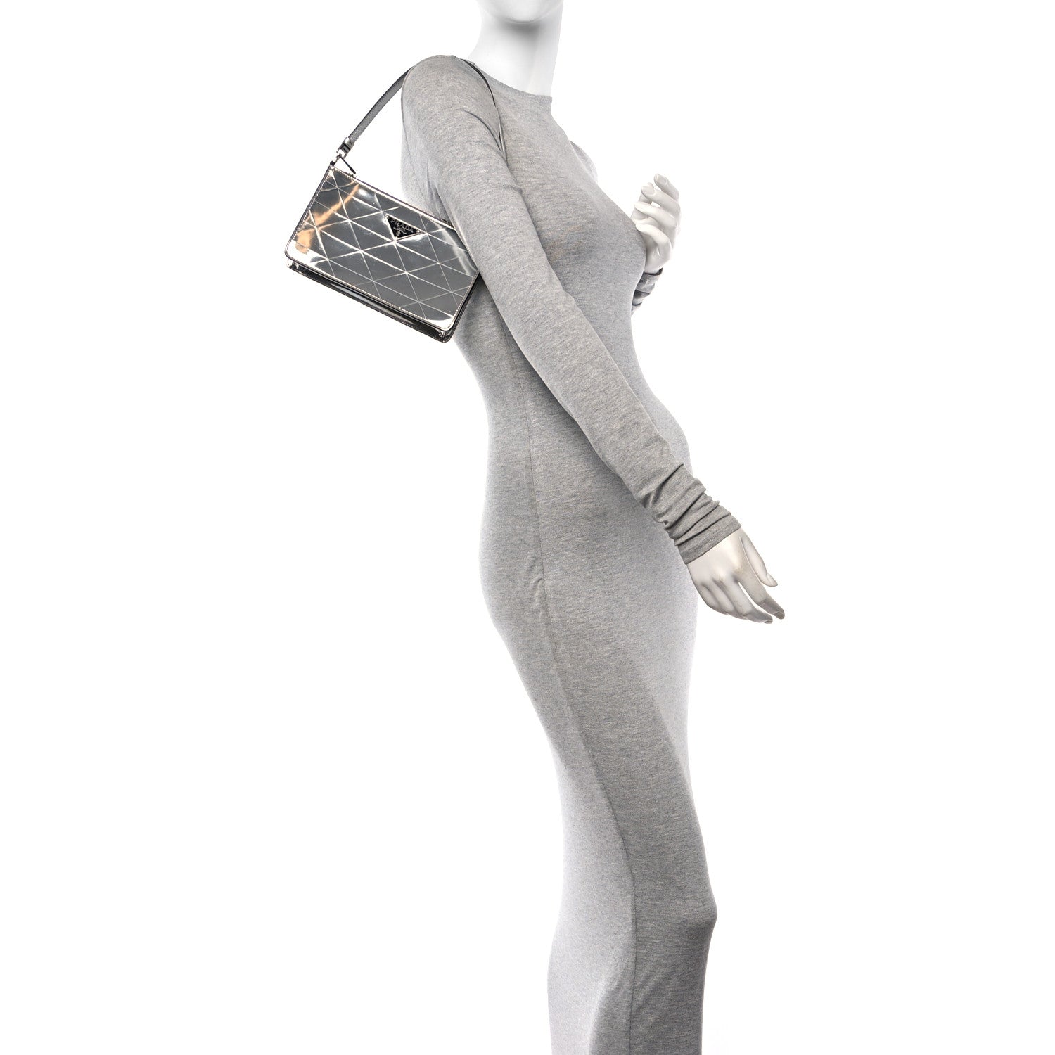 Prada Spazzolato Metal Triangle Logo Triangle Patterned Mini Shoulder Bag Argento 2 of 10