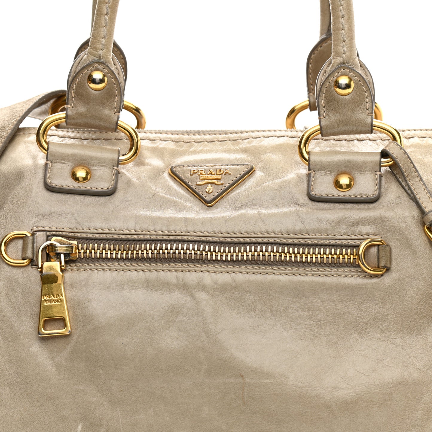 Vitello Shine Shopping Satchel Cammeo