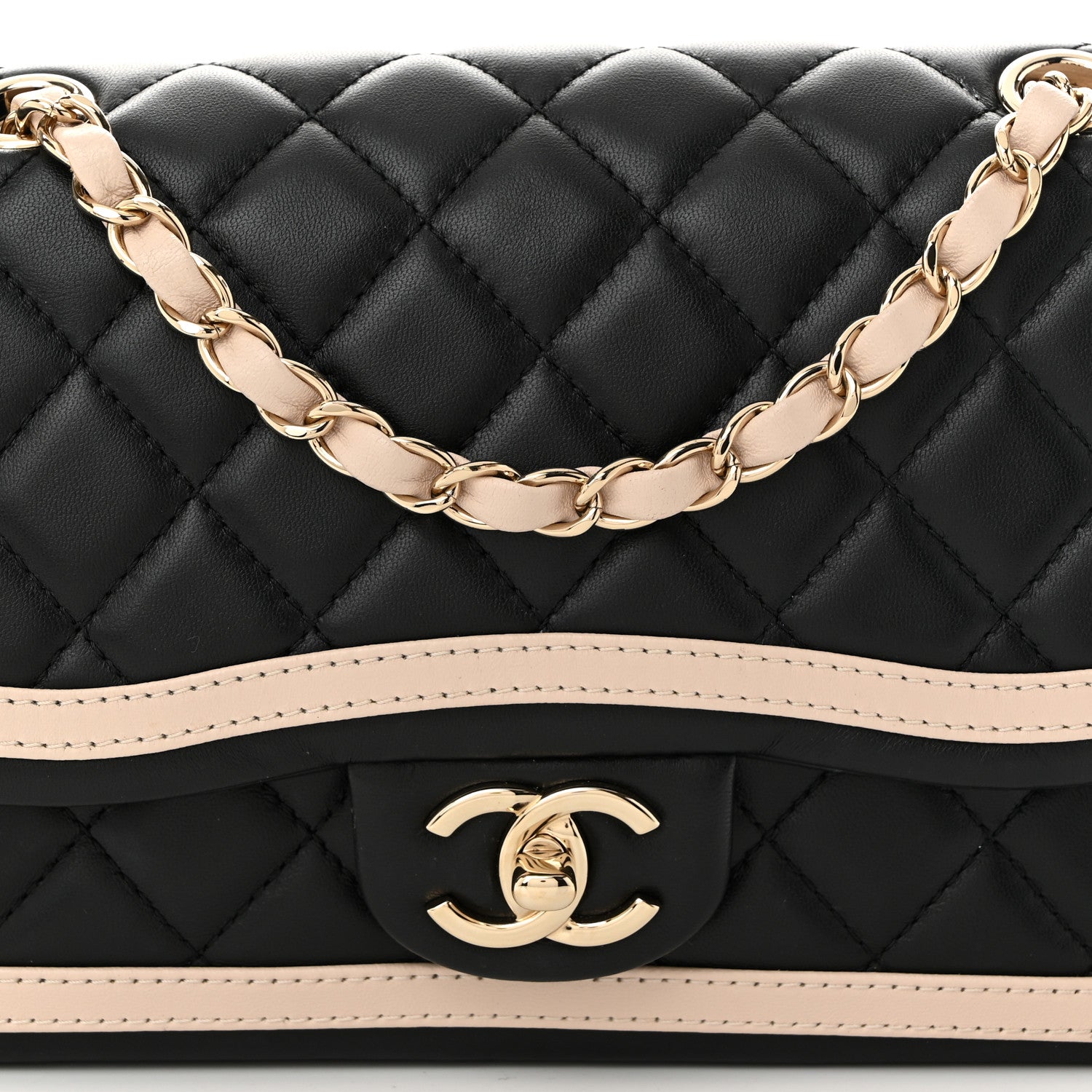 Chanel Lambskin Quilted Bicolor Flap Black Beige 8 of 10
