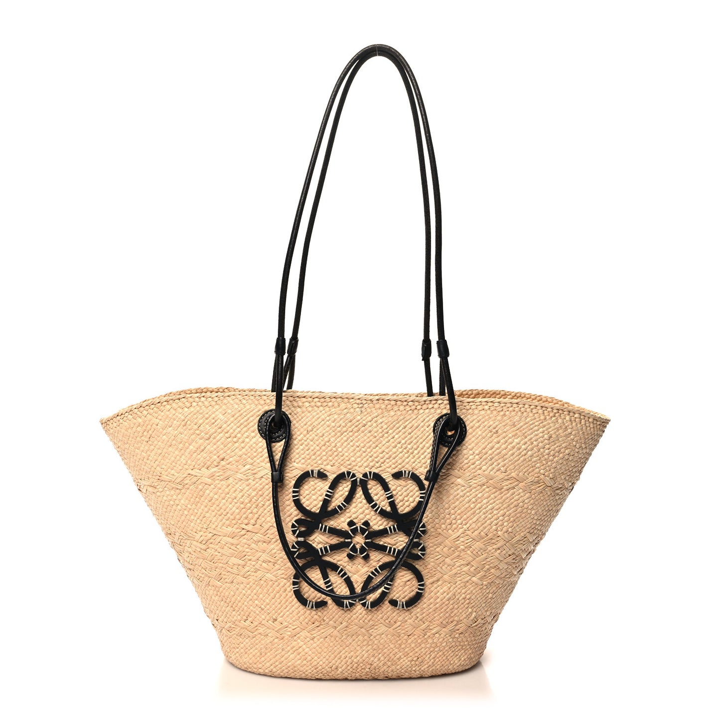Iraca Palm Calfskin Medium Anagram Basket Bag Natural Black