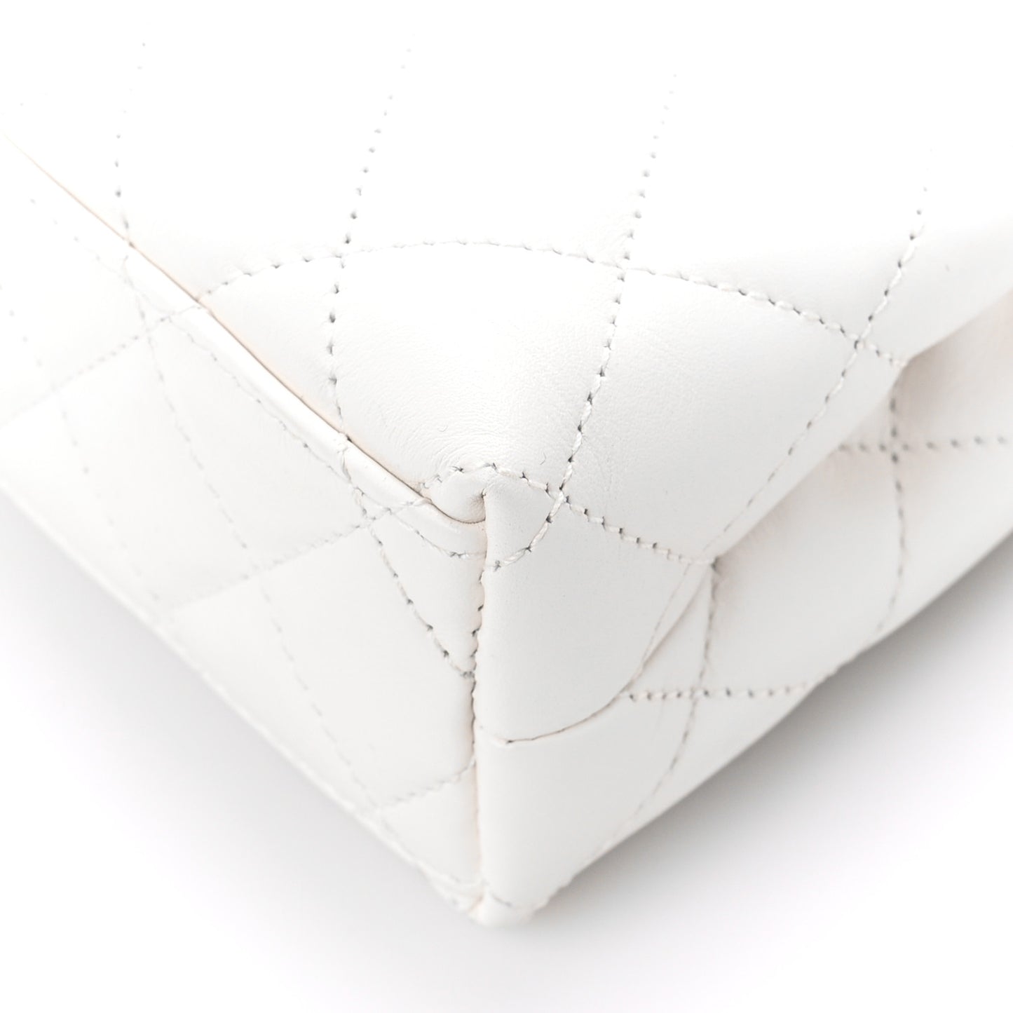 Shiny Aged Calfskin Quilted Nano Kelly Shopper White