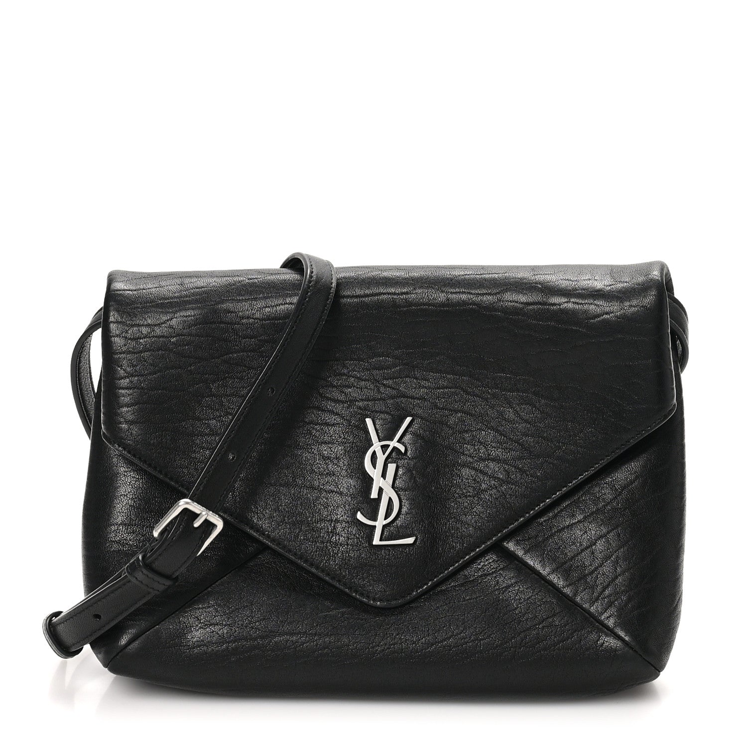 YSL ブラック レザーバック Saint Laurent Lambskin Cassandre Envelope Messenger Black 1738944