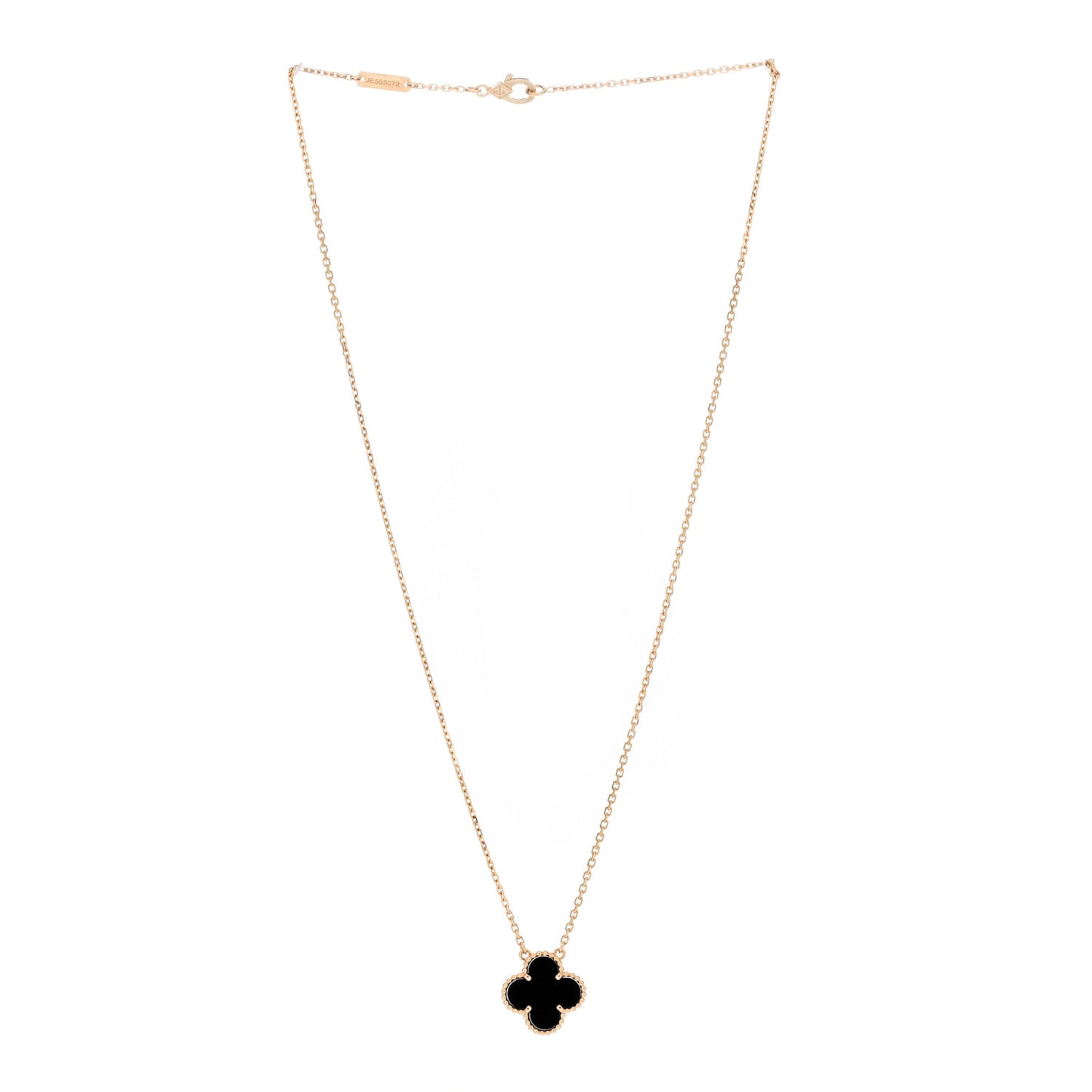 18K Yellow Gold Black Onyx Vintage Alhambra Pendant Necklace