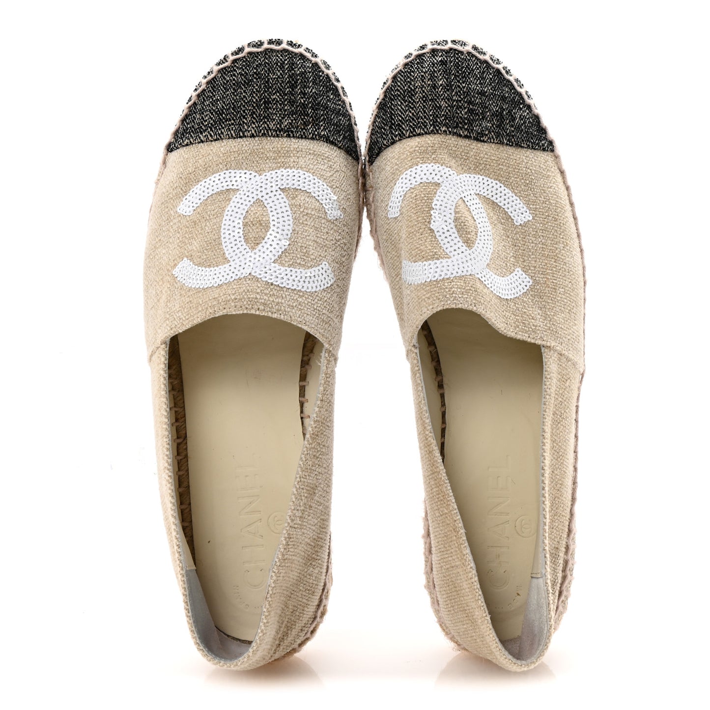 Toile Sequin CC Espadrilles 39 Beige Black