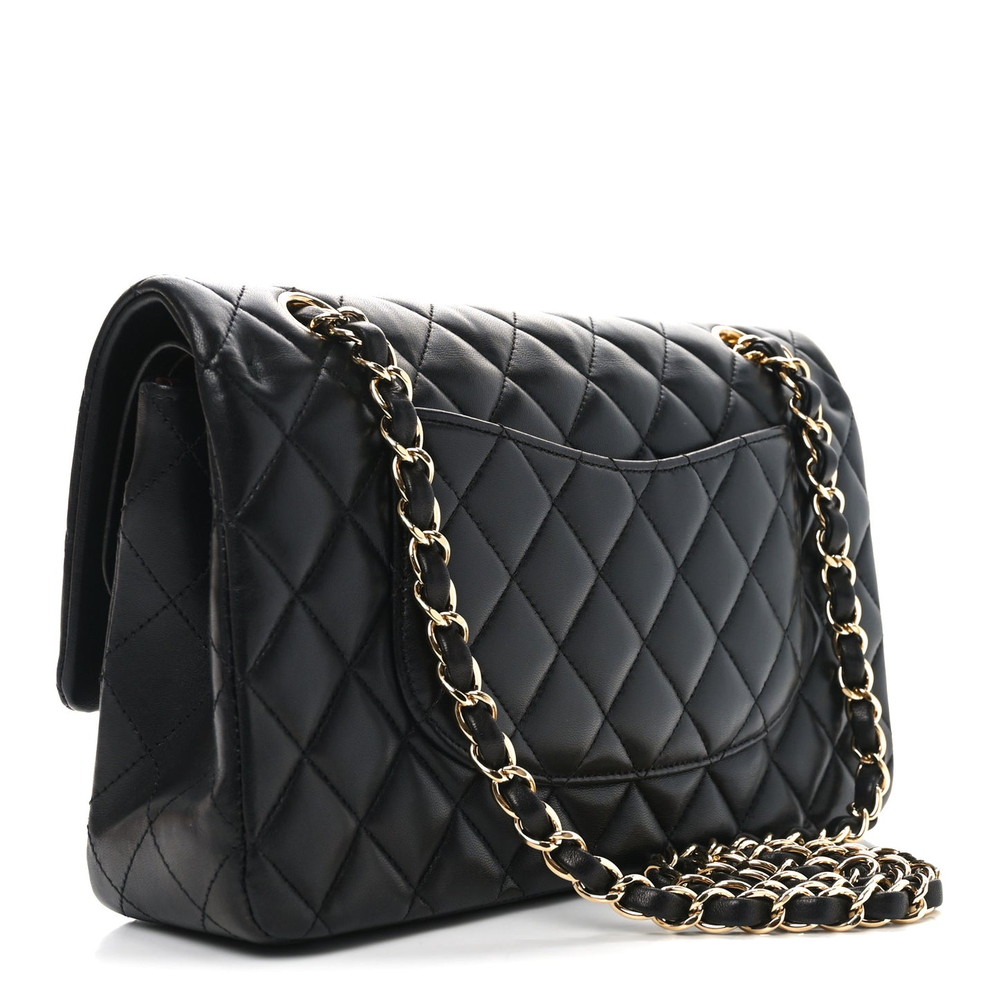 Lambskin Quilted Medium Double Flap Black