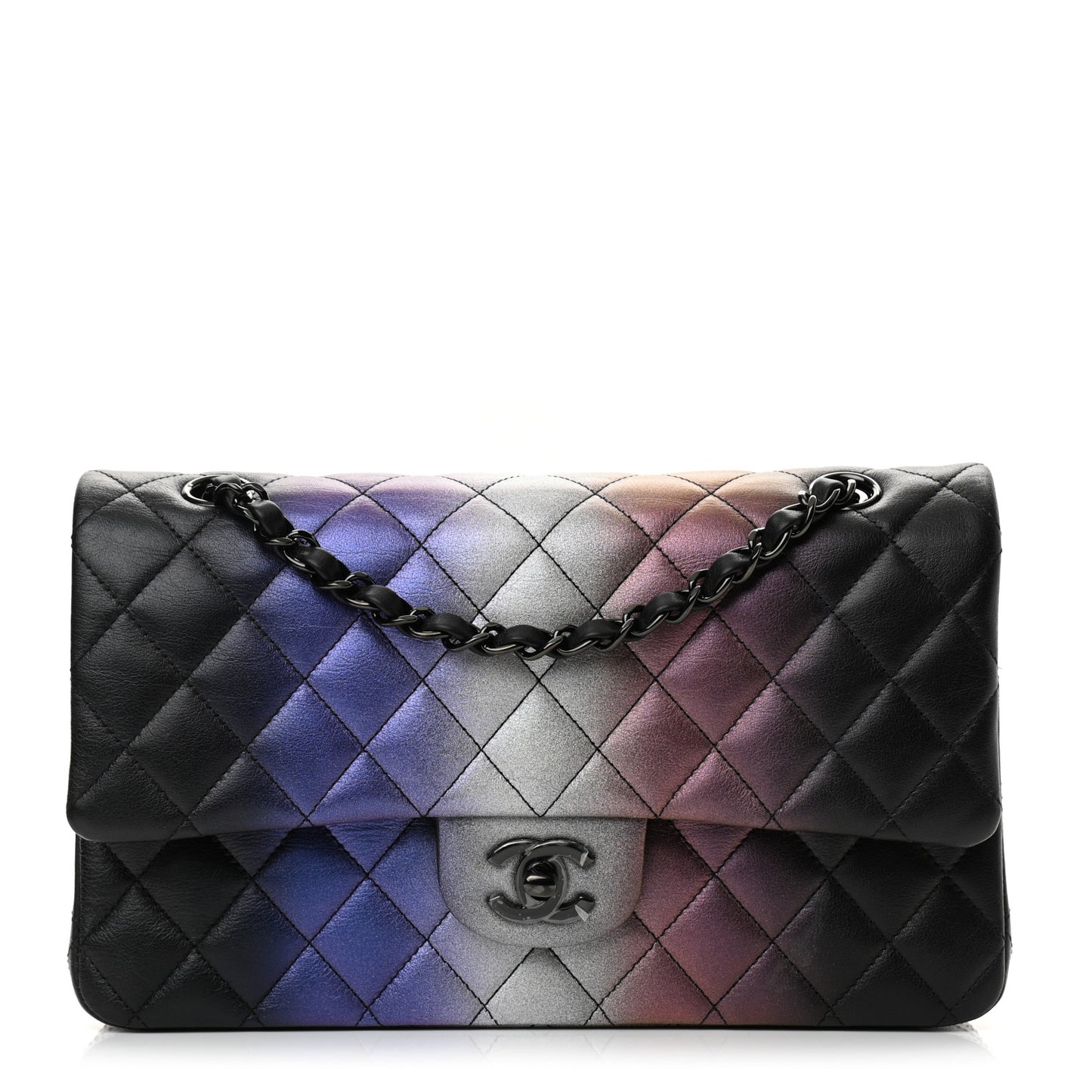 Calfskin Quilted Ombre Medium Double Flap Black