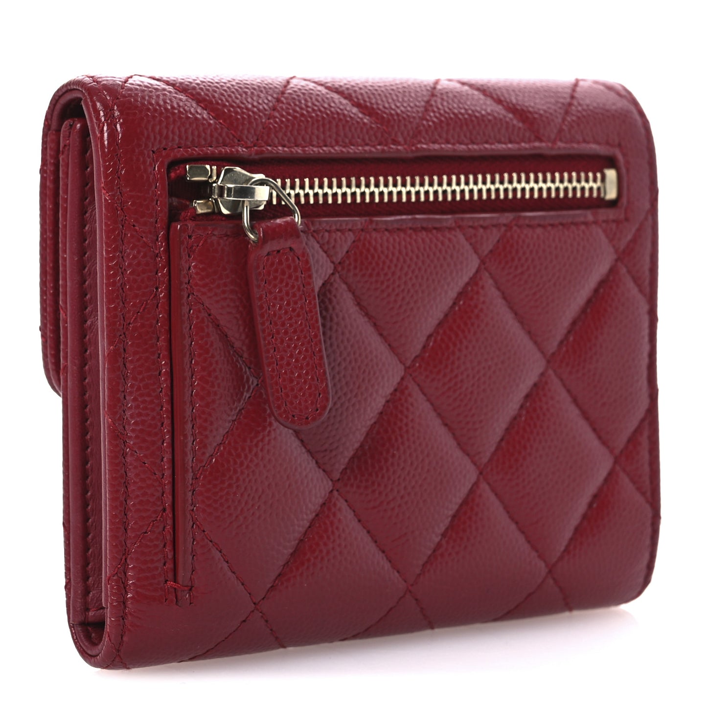Caviar Quilted Compact Flap Wallet Dark Red