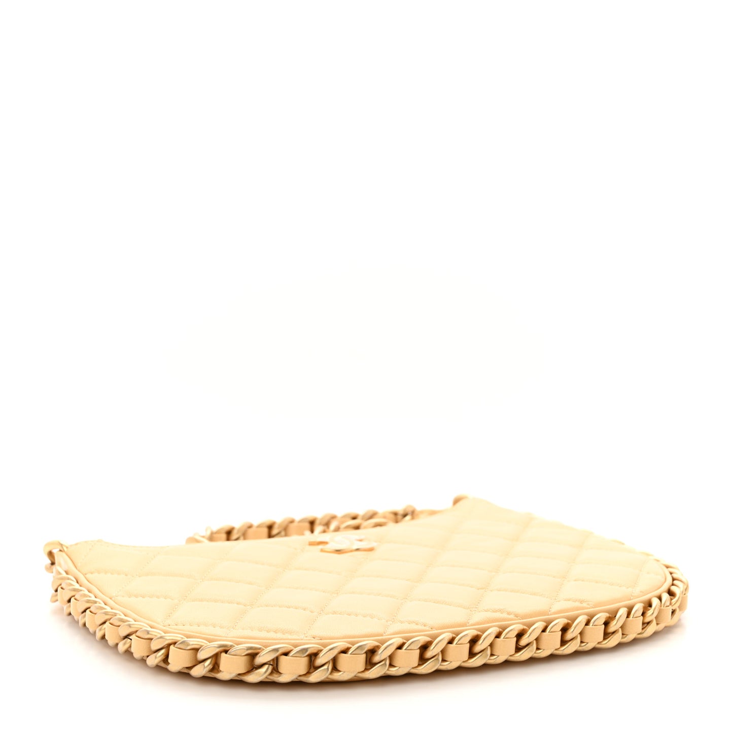 Shiny Crumpled Lambskin Quilted Trendy Chain Around Yellow