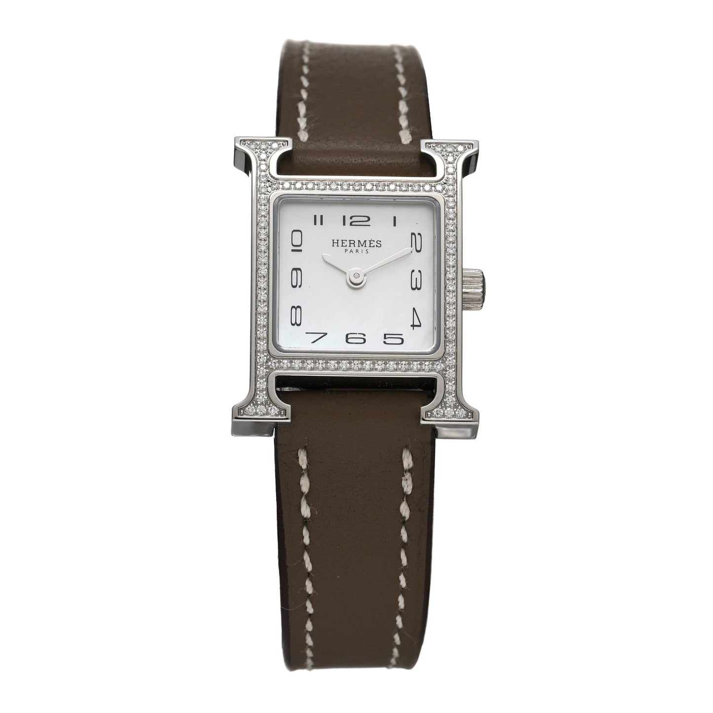 Stainless Steel Swift Diamond Bezel Mother of Pearl 17.2mm Heure H Hour Quartz Watch Etoupe