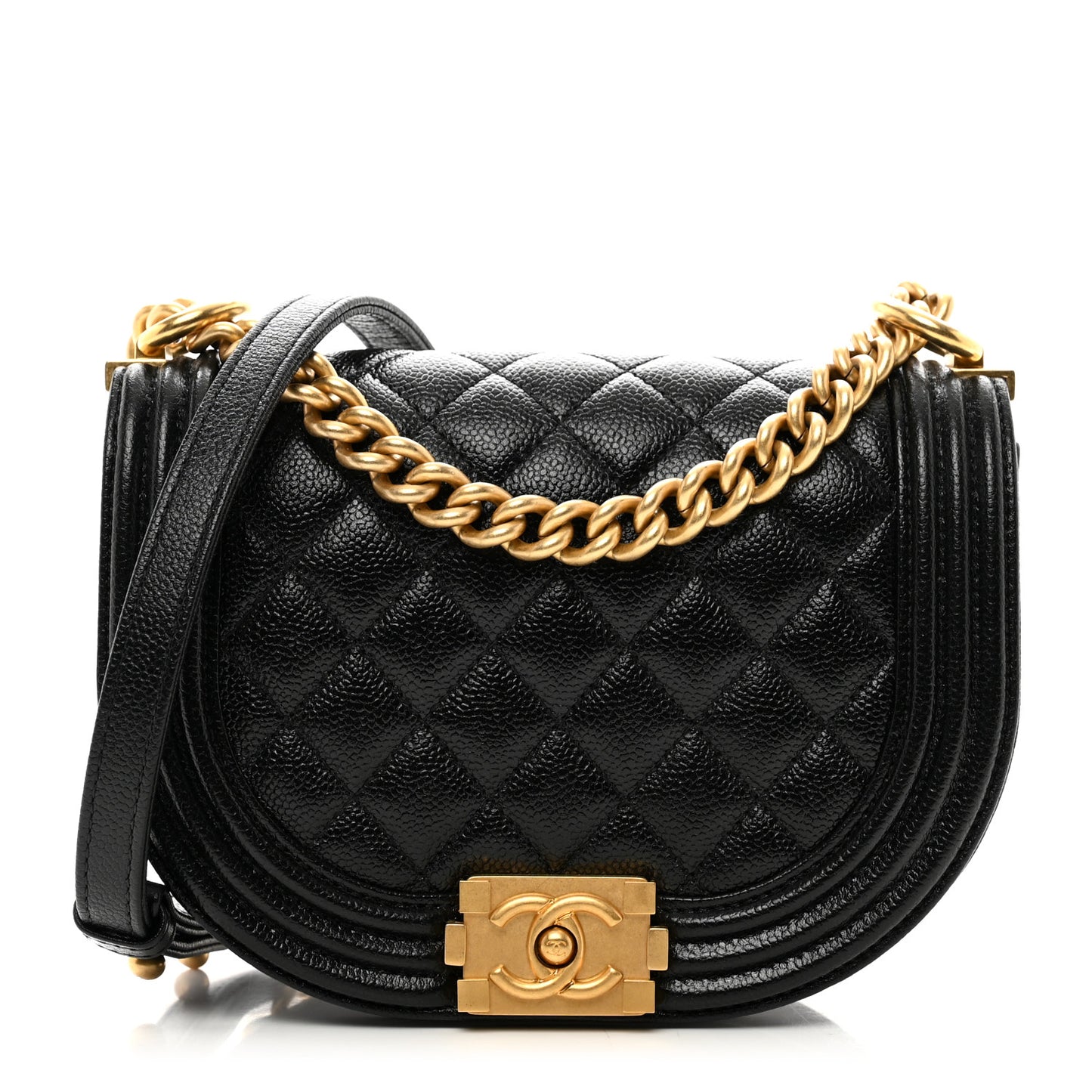 Caviar Quilted Small Boy Messenger Bag Black
