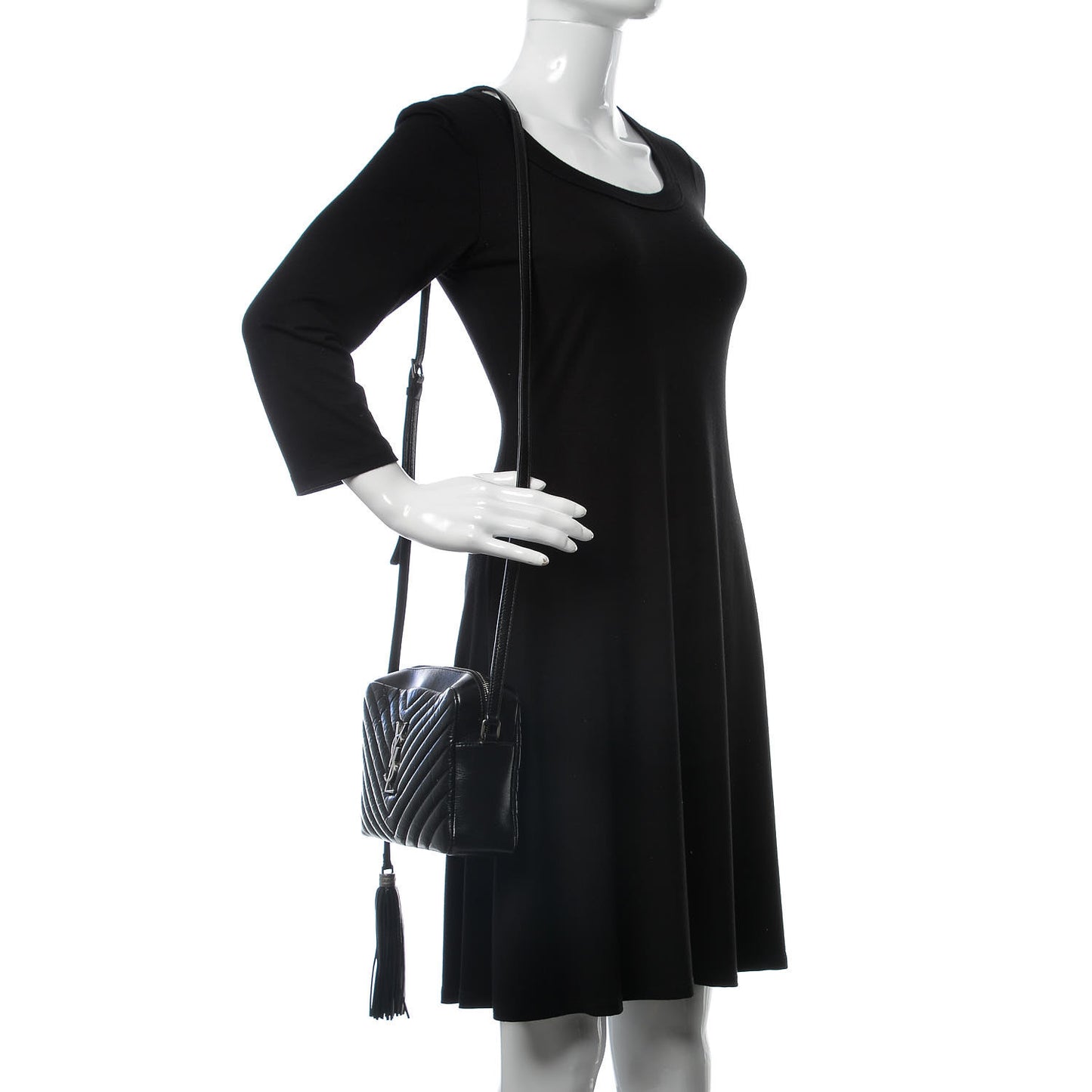 Cracked Shiny Calfskin Matelasse Monogram Lou Camera Bag Black