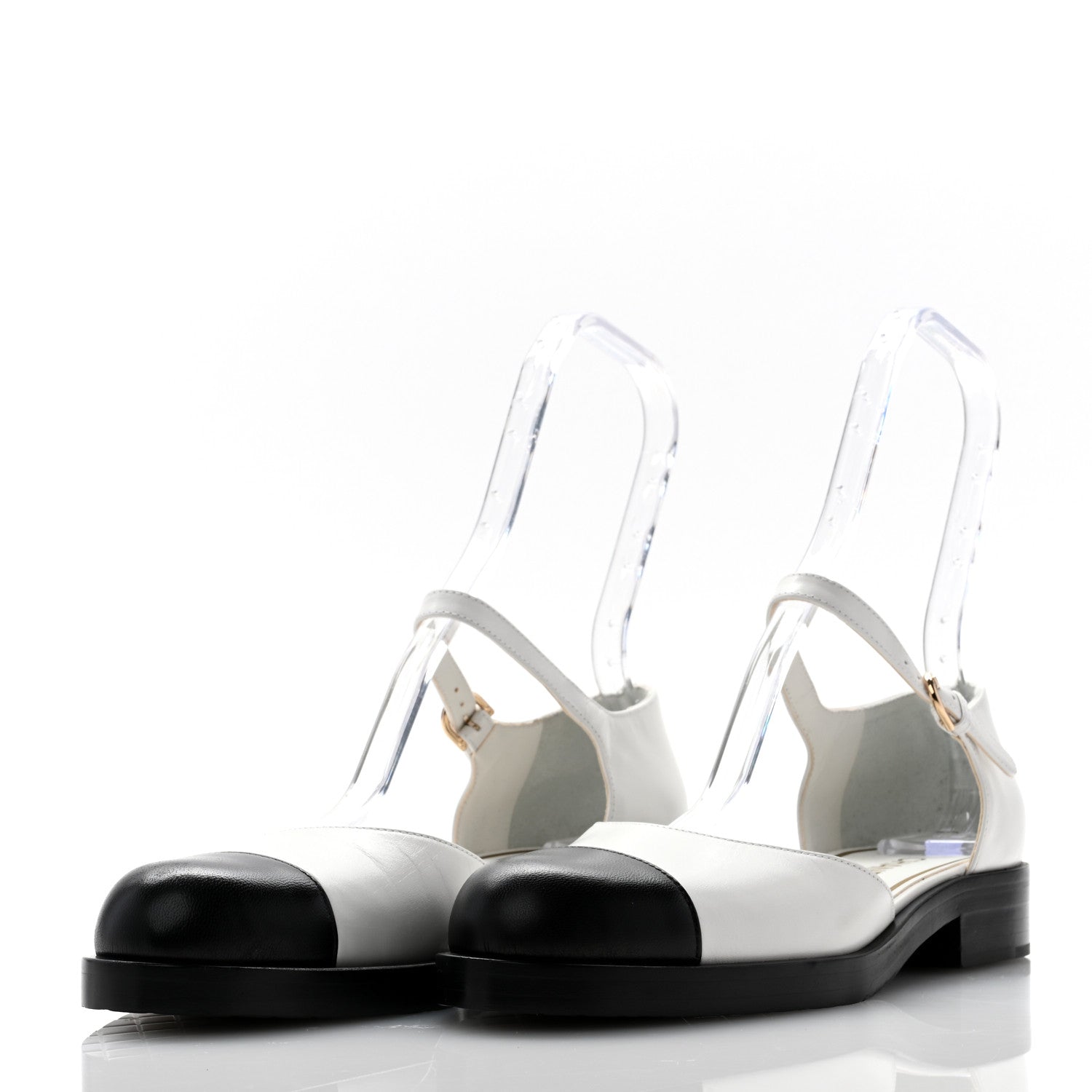 Chanel Shiny Goatskin Mary Jane Flats 41 White Black 2 of 10