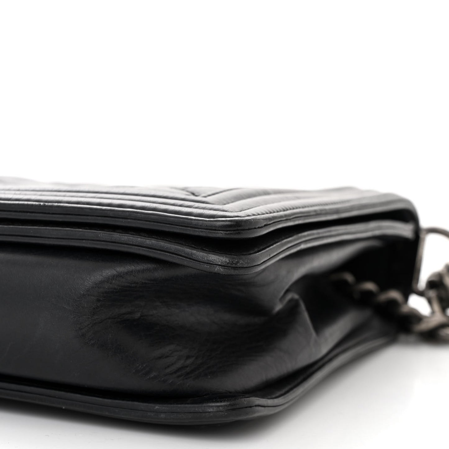 Calfskin Embossed Stitch Large Boy Flap Black