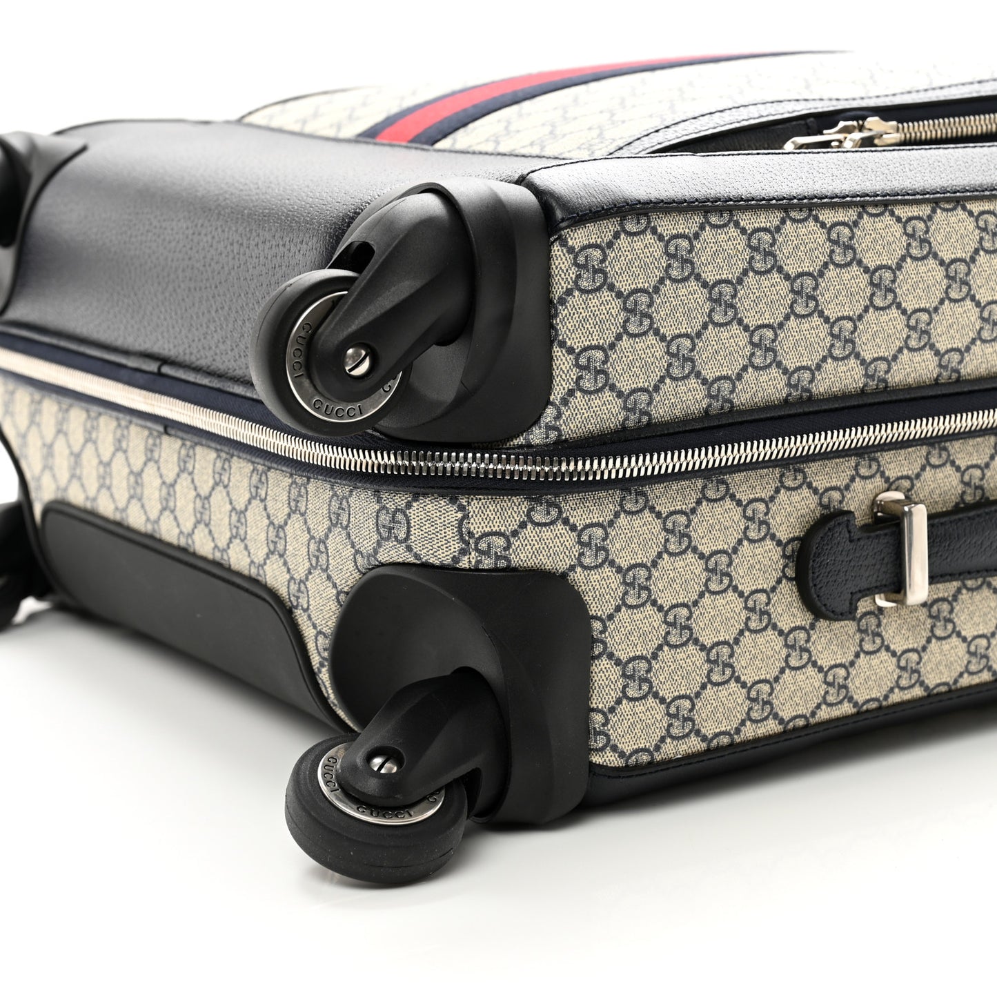 GG Supreme Monogram Textured Dollar Calfskin Web Savoy Cabin Plus Trolley Beige Blue